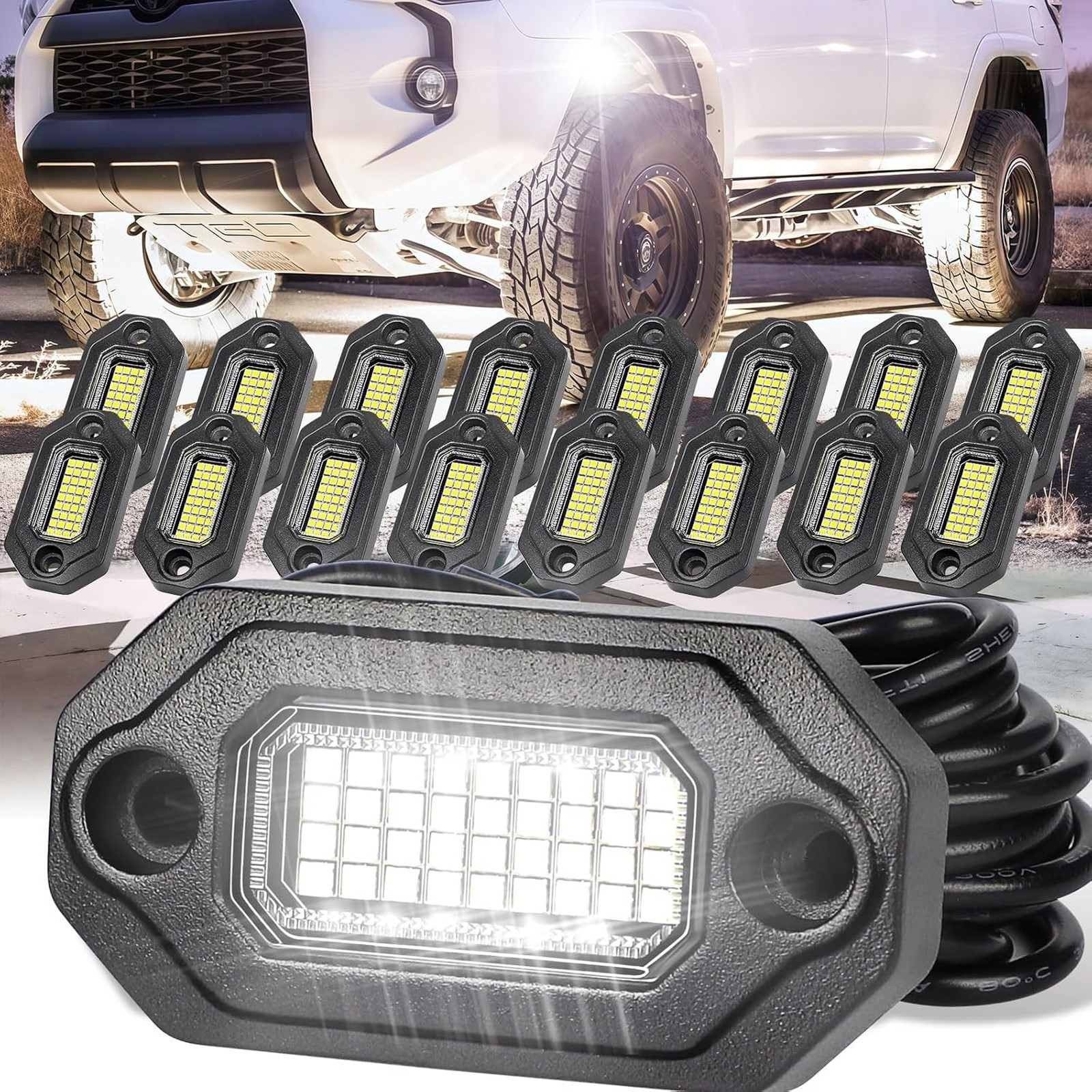 LED Rock Lights Aluminum Housing Waterproof IP68 20 Pods for Trucks UTV ATV SUV