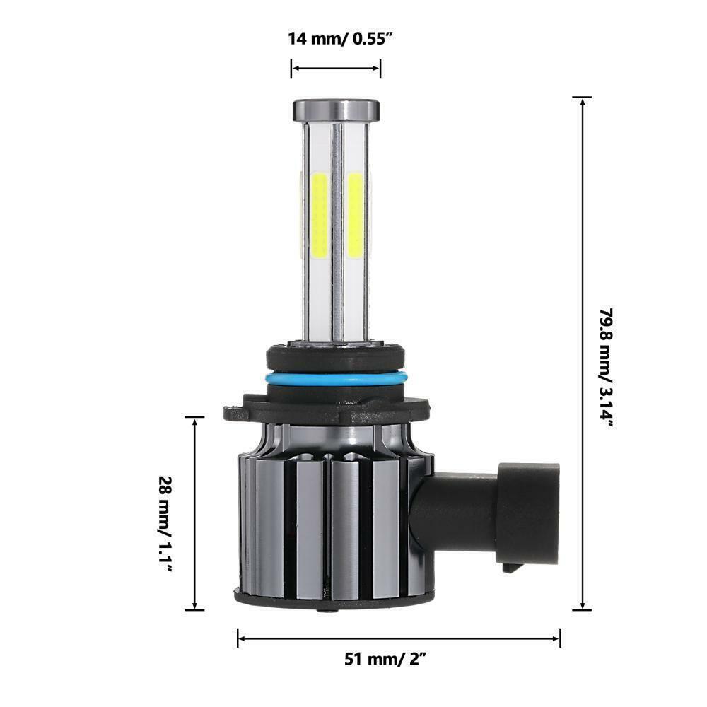6-sides 9006 HB4 LED Headlight Bulbs High/Low Beam Super Bright White Kit 2PCS