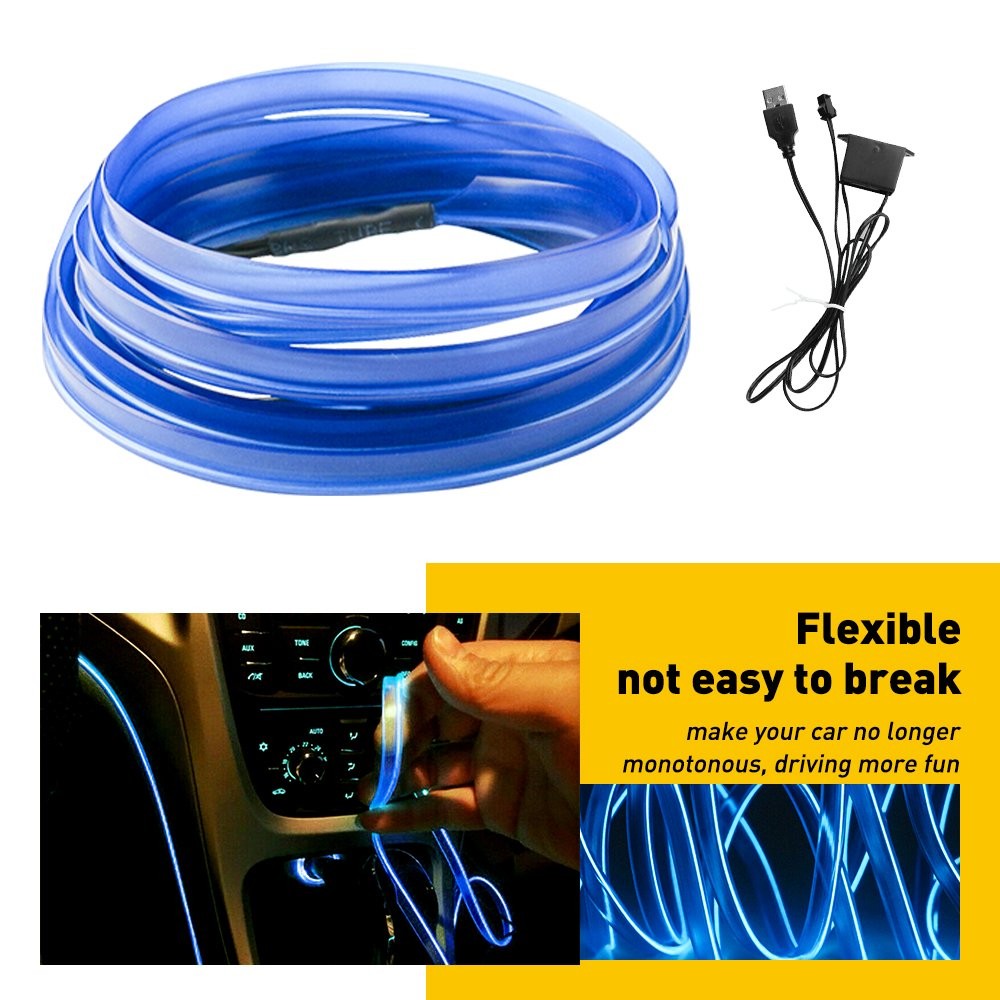 5M Blue Auto Car Interior Atmosphere Strip Wire LED Light Decor Lamp Accessories