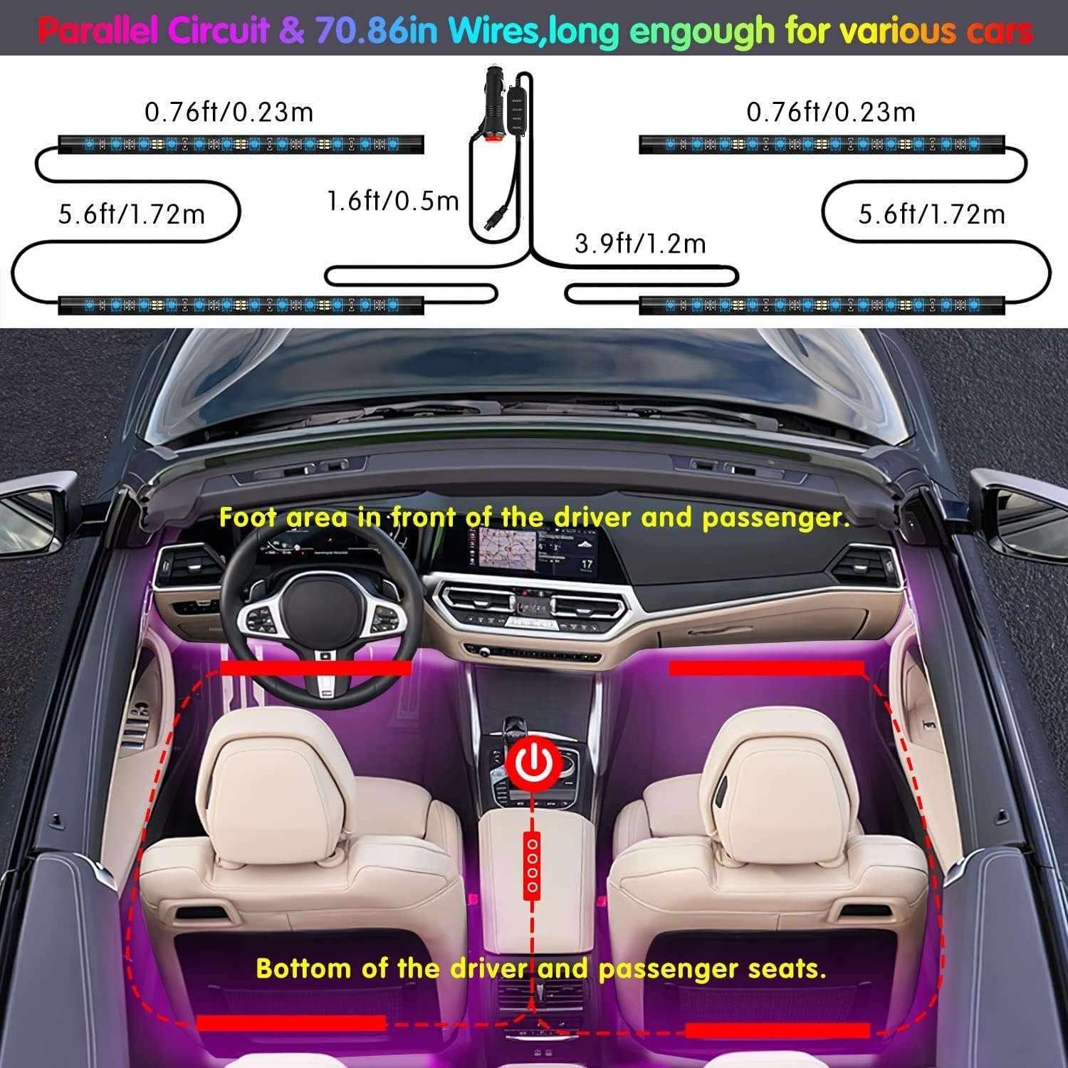 Wireless APP-Controlled RGB Interior Car Lighting – Universal Fit & Waterproof