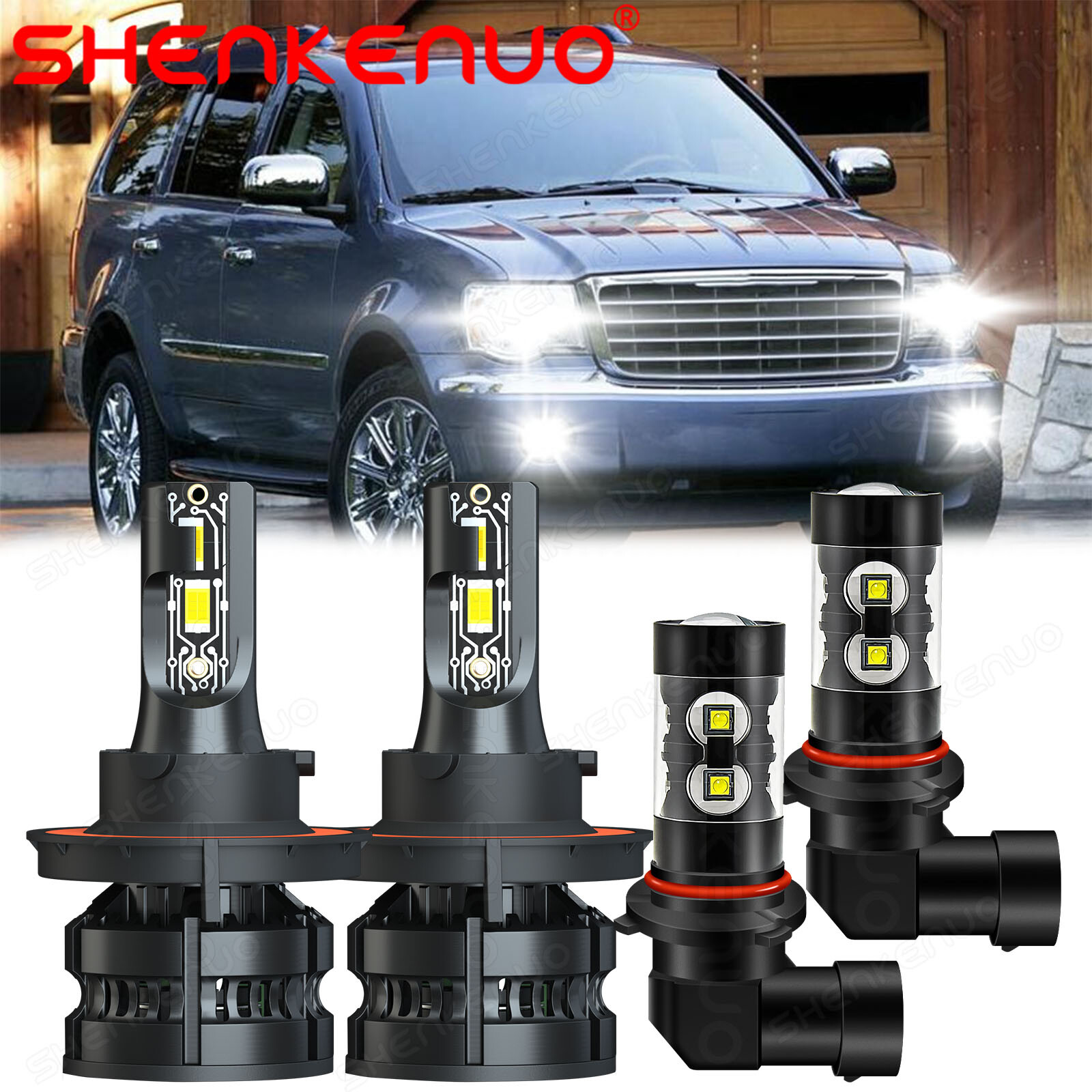 For Chrysler Aspen 2007-2009 White 9008 H13 9145 LED Headlight Fog Light 4 Bulbs
