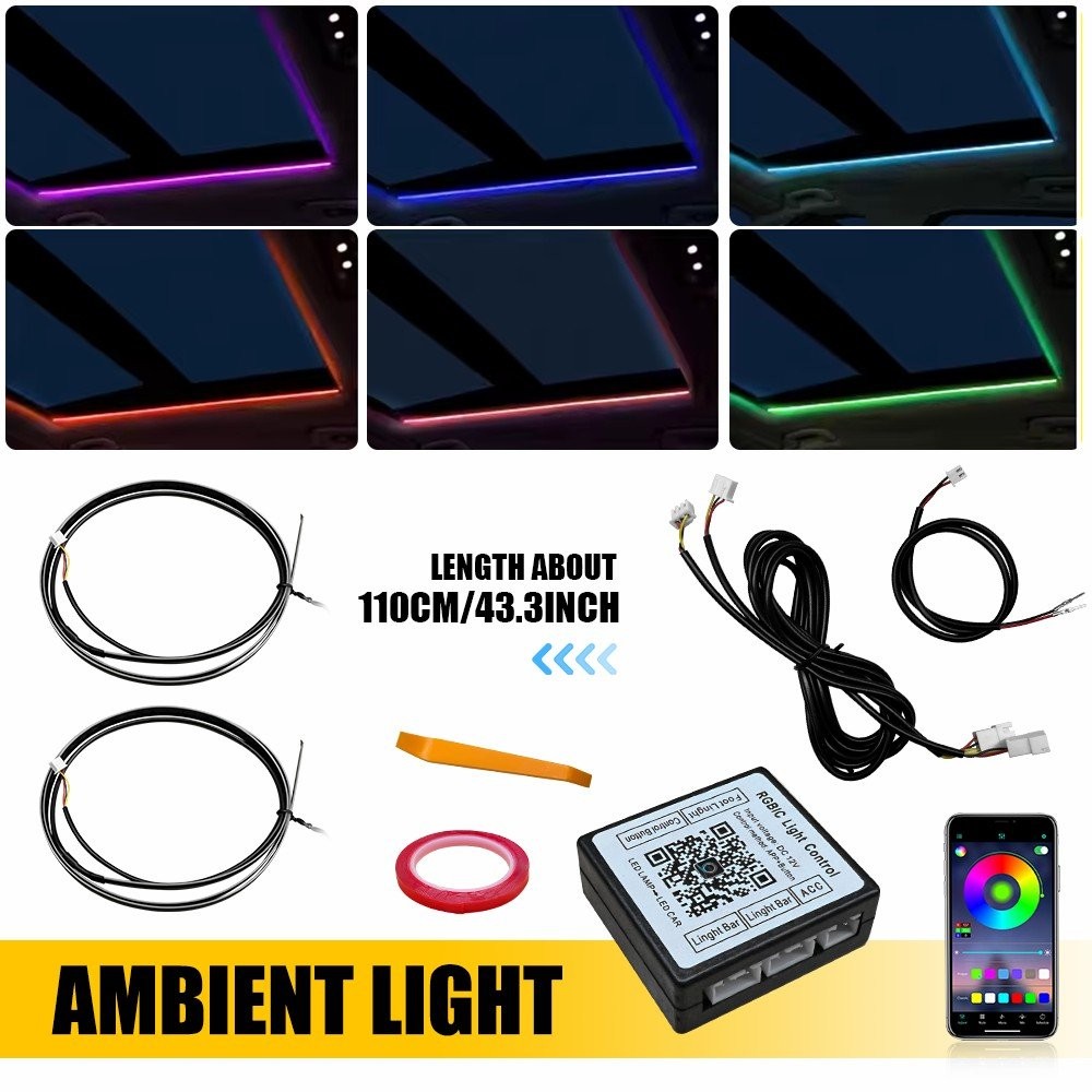 2in1 Interior Car Strip Ambient Neon Light MultiColour RGB With Fiber Optic 12v