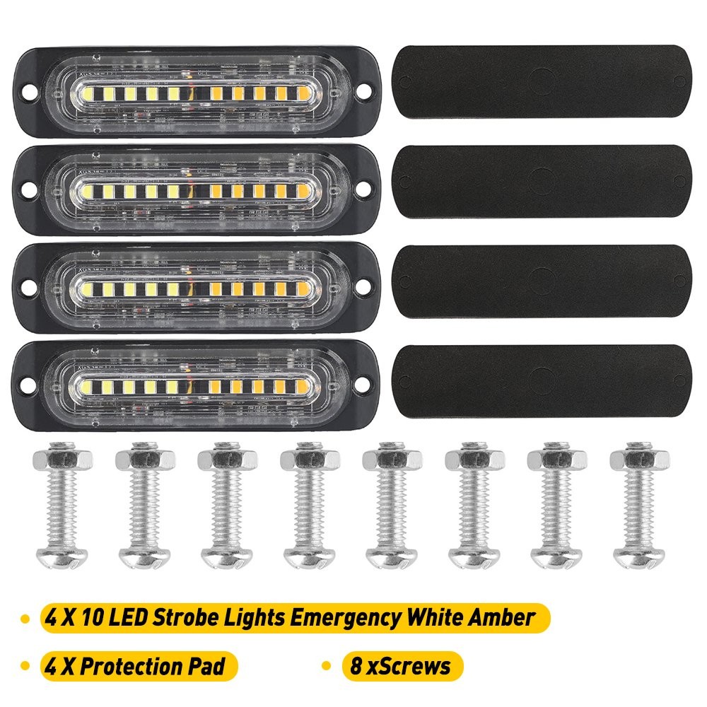 4X Warn Hazard Car Flash Strobe Light Bar Aluminum Housing Pickup, Off-road