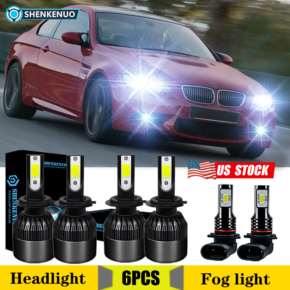 For BMW 325i 2001-2006 6x Combo 6x LED Headlight Fog Light Bulbs White 6000K