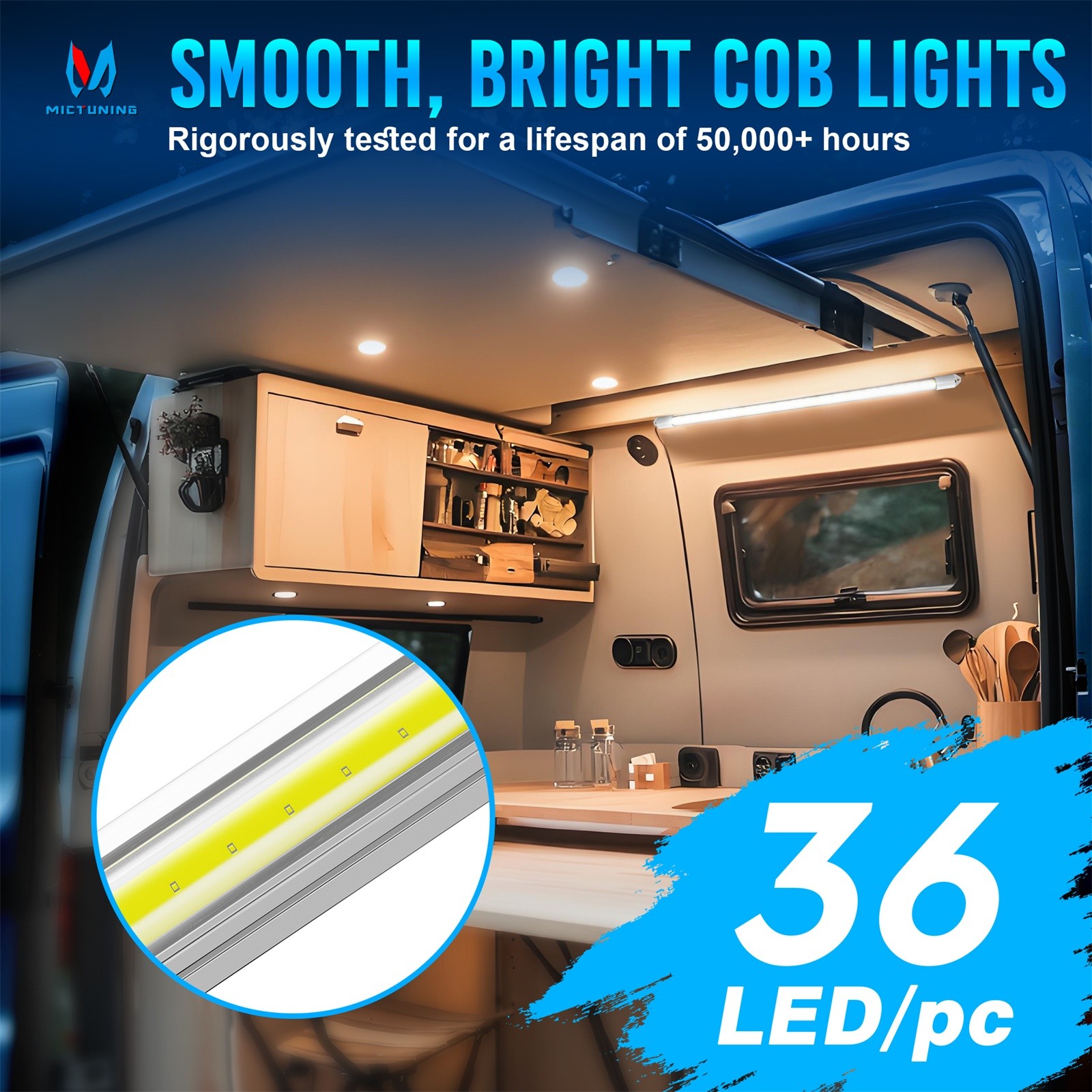 4Pcs 12V Interior LED Light Bar, COB Light Strip w/ON/Off Switch for Trailer Car