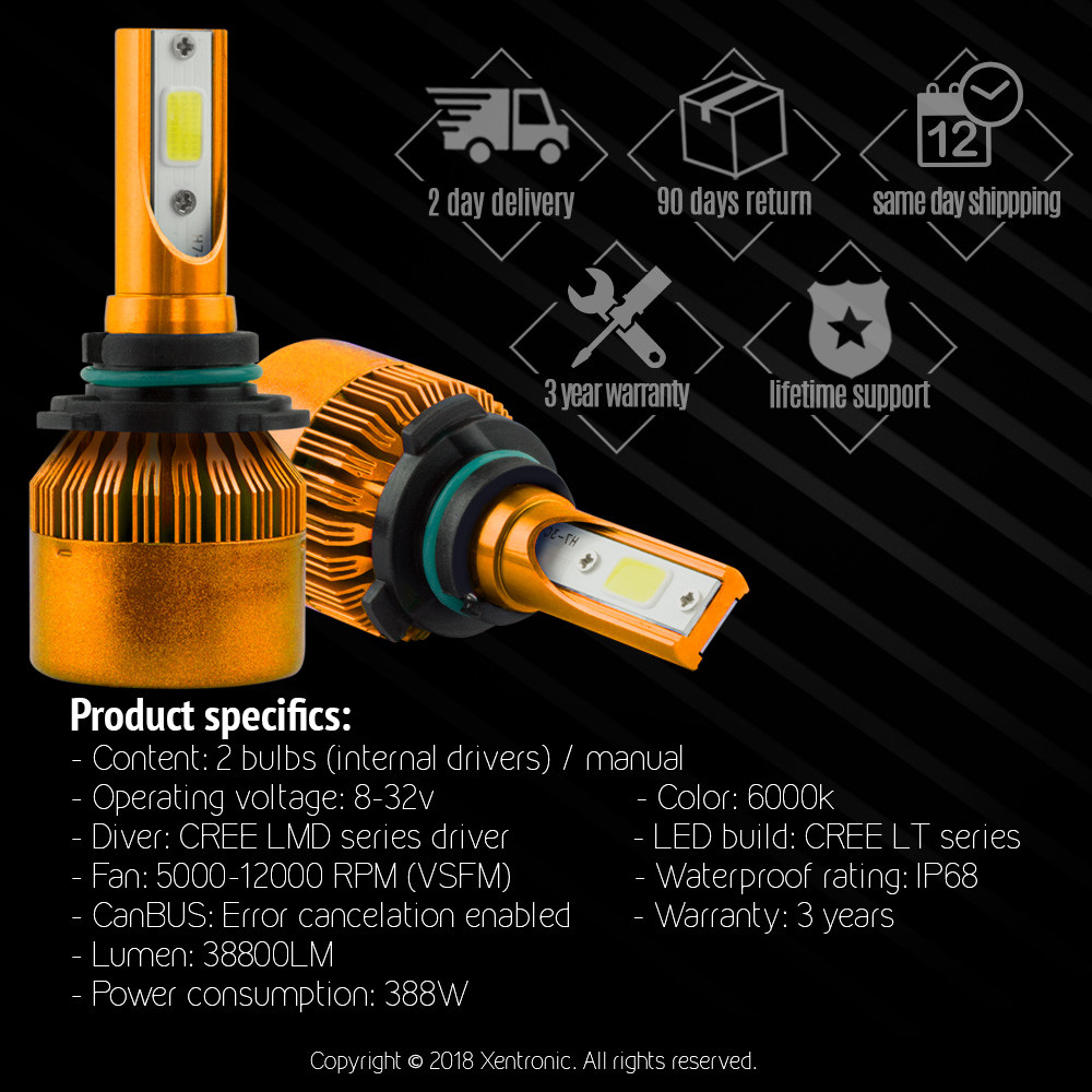 XENTRONIC 120W CREE LED Headlight High/Low Beam 6000K White 9005 9145 9006 Kit