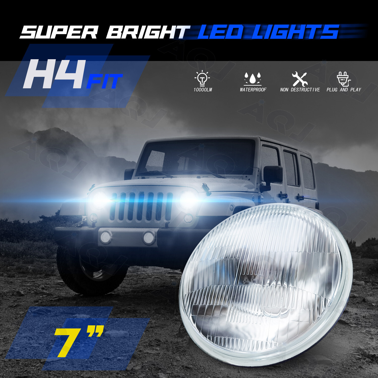 2Pc 7″ inch Round H4 LED Headlight Hi-Lo Beam For Peterbilt 379 359 Truck