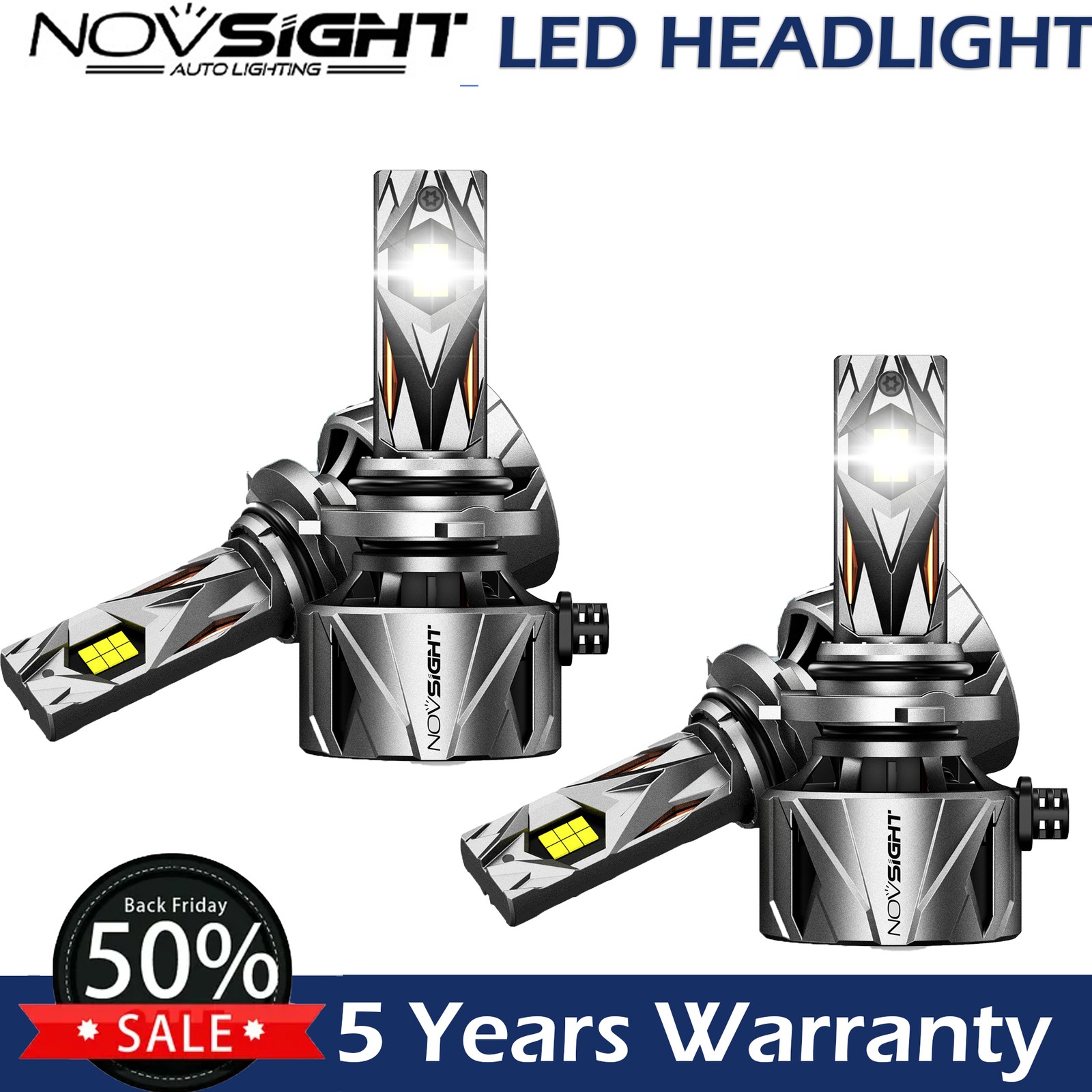 NOVSIGHT 9005 9006 HB3 HB4 LED Headlight Bulb Combo High Low Beam 6500K Bright