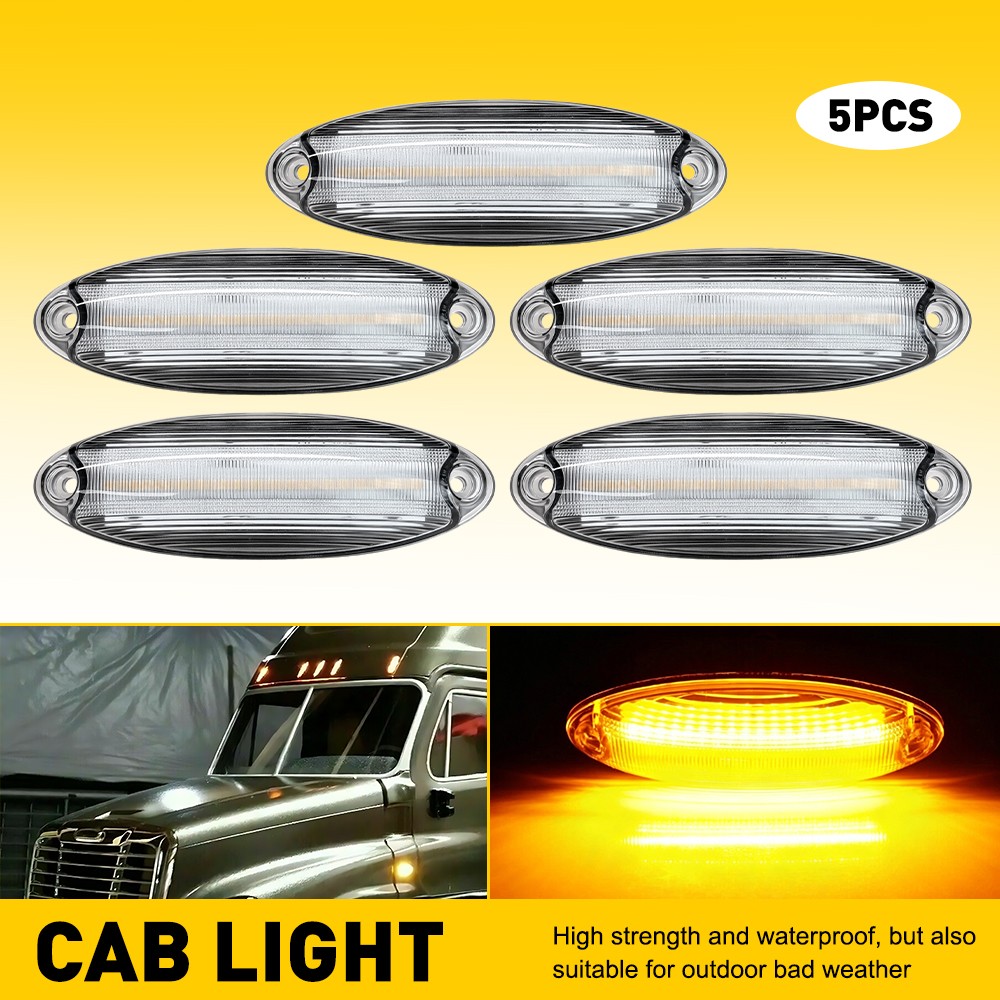For Freightliner Cascadia All Years Clear Amber LED Raised Roof Marker Lamps 5Pc