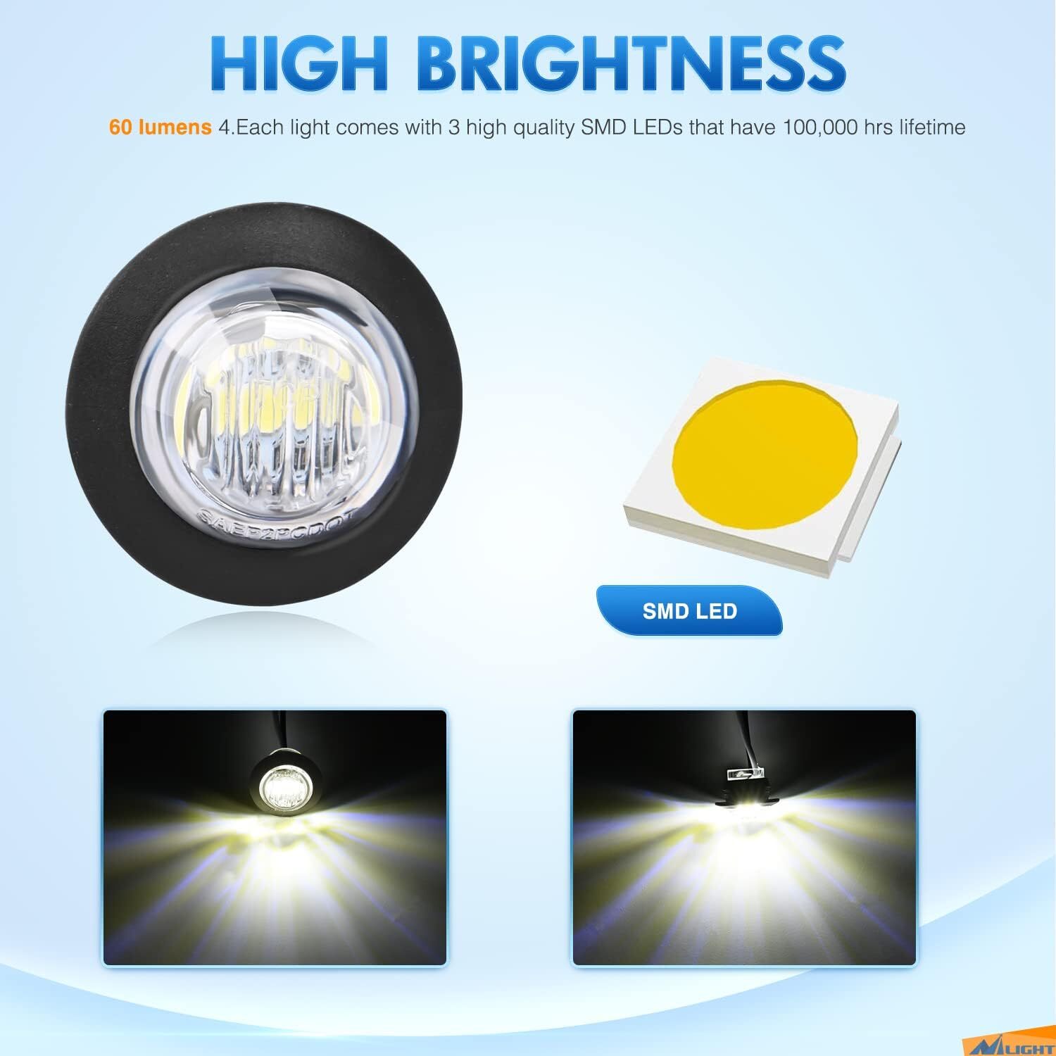 Nilight 10 PCS 3/4 Inch Round LED Clearance Light Front Rear Side Indicator
