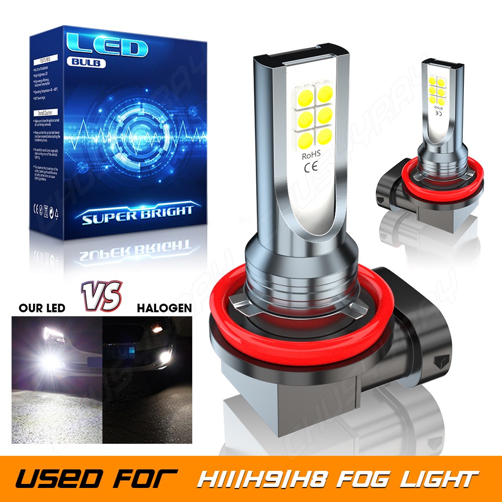 9005 H11 LED Headlights High Low Beam + Fog Lights Bulbs Kit Pure White Bright