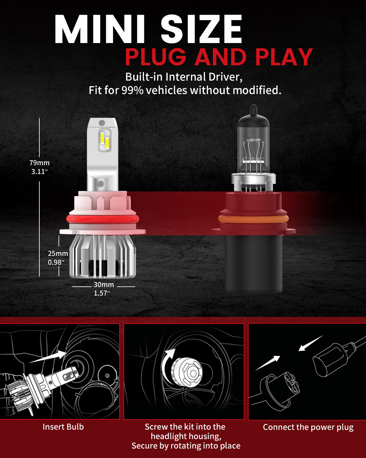 2x 9004 LED Headlight Bulbs Kit White 6000K HB1 Hi/Lo Beam Free Return LCplus