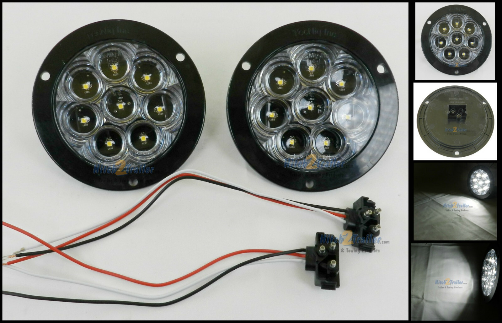 (2) 8 LED 4″ Round Light Clear/White Reverse Utility TecNiq LED Flange Mount USA