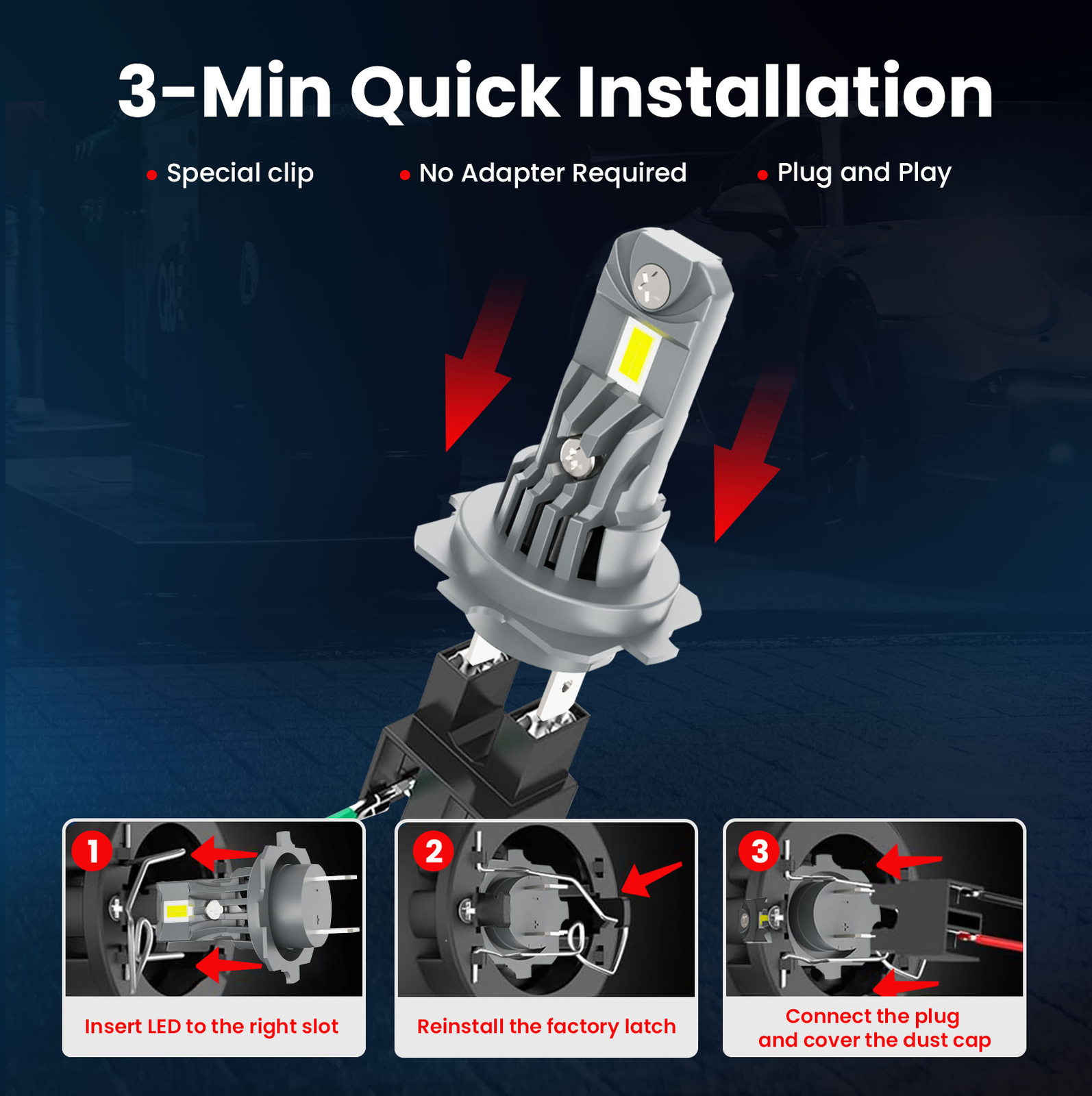 ISAMUTO H7 LED Headlight Kit 1:1 Size Super Bright Bulbs White 6500K Plug & Play