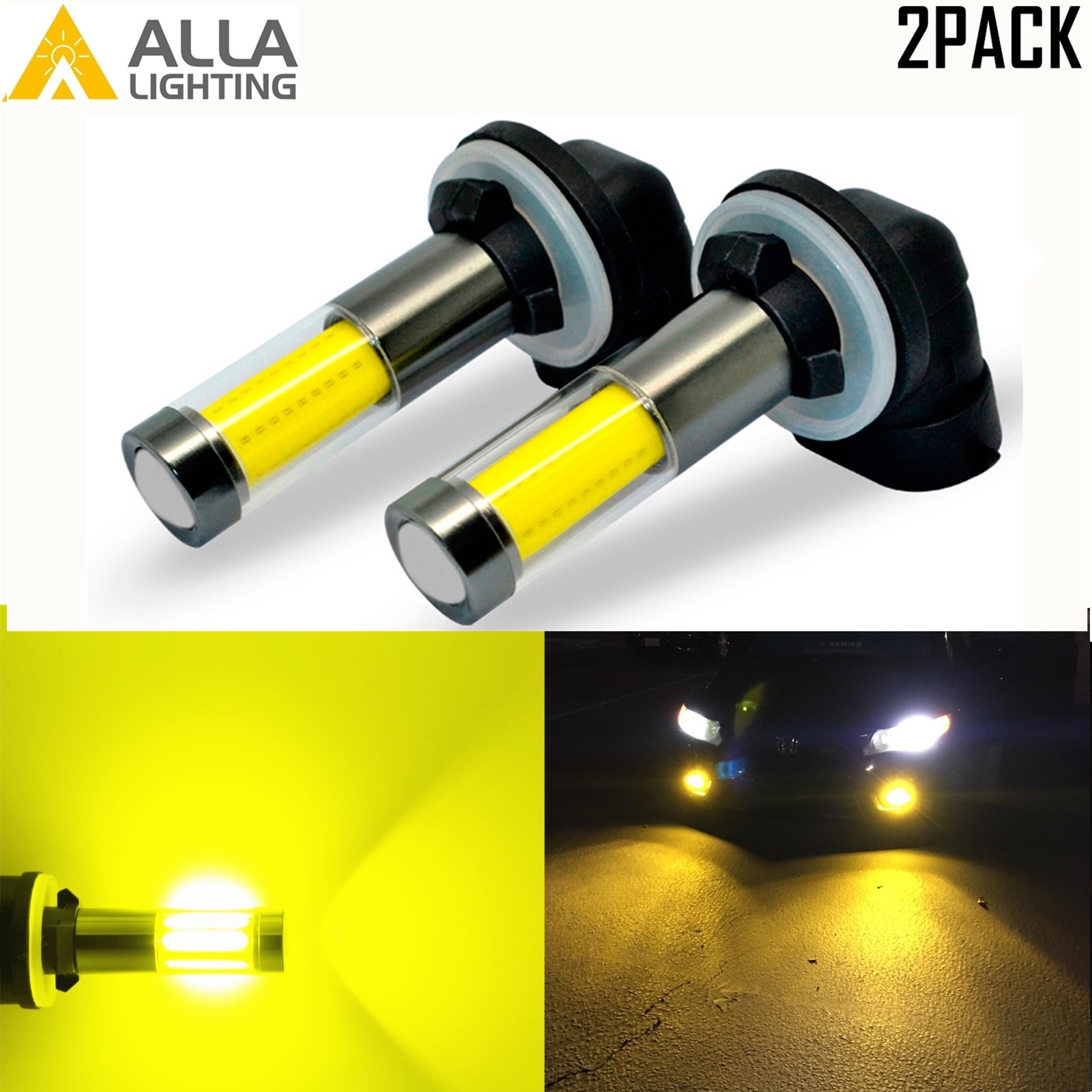 AllaLighting 3000K 881 LED Driving Fog Light Bulb Replacement Lamp Bright Yellow