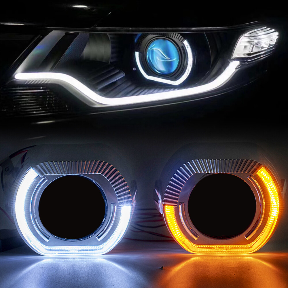 2x LED Angel Eyes Silver Black Shrouds Xenon LED Projector Lens Headlight DRL US