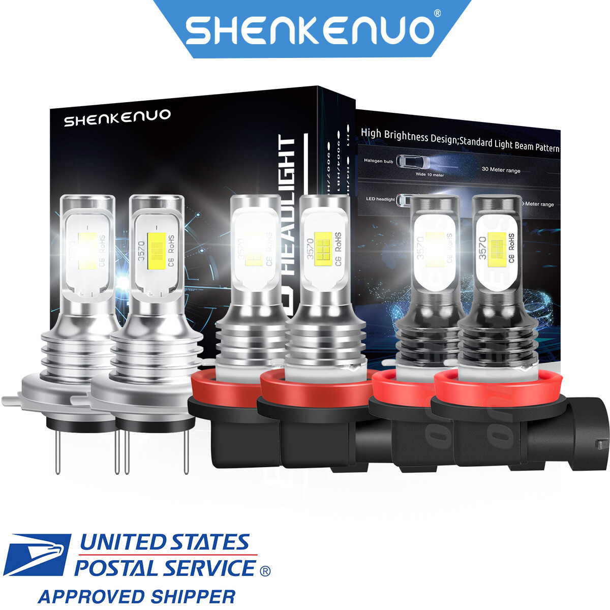LED Headlights High Low Beam Fog Light 6x Bulbs Kit 6000K Combo Super White US
