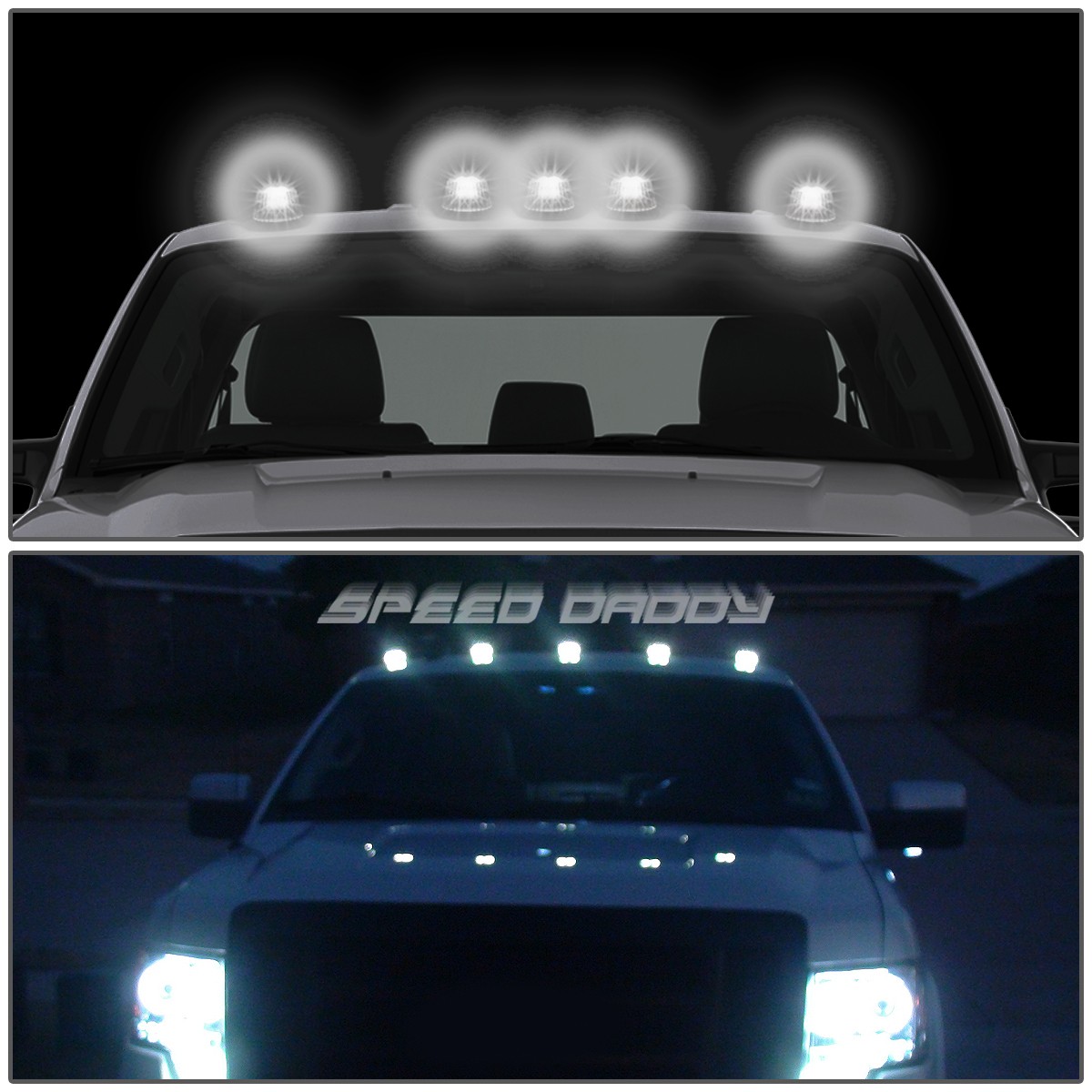 FOR 99-16 FORD SUPERDUTY 5PCS CHROME WHITE LED CAB ROOF RUNNING LIGHT+HARNESS