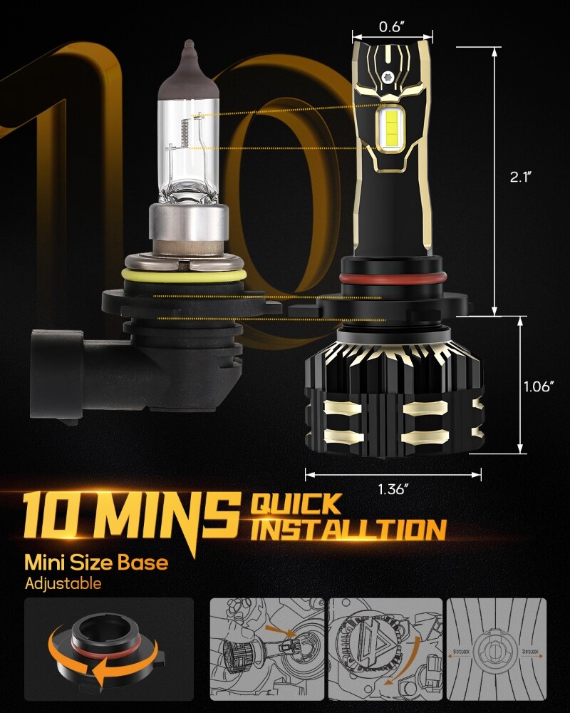 AUXBEAM CANBUS 9012 LED Headlight High/Low 5202 H16 Fog Bulbs Combo 6500K/3000K