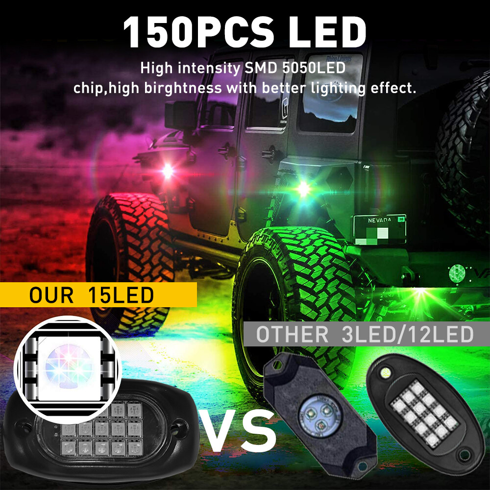 10in1 RGB LED Pods Rock Lights Trim Underbody Neon Light For Ford F150 F250 F350