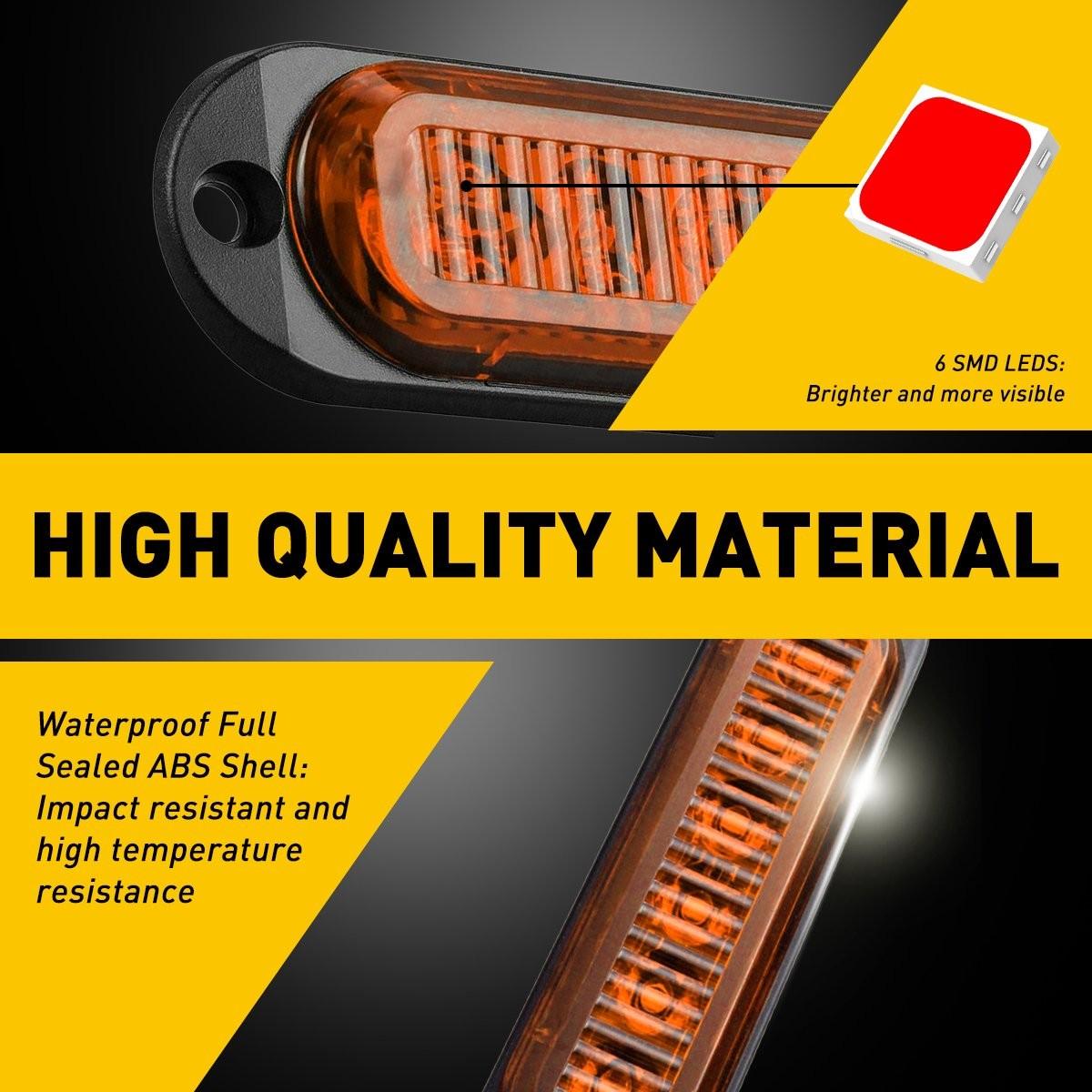 4PC Amber 6LED Side Marker Lights RV Truck Trailer Clearance Light Waterproof EA
