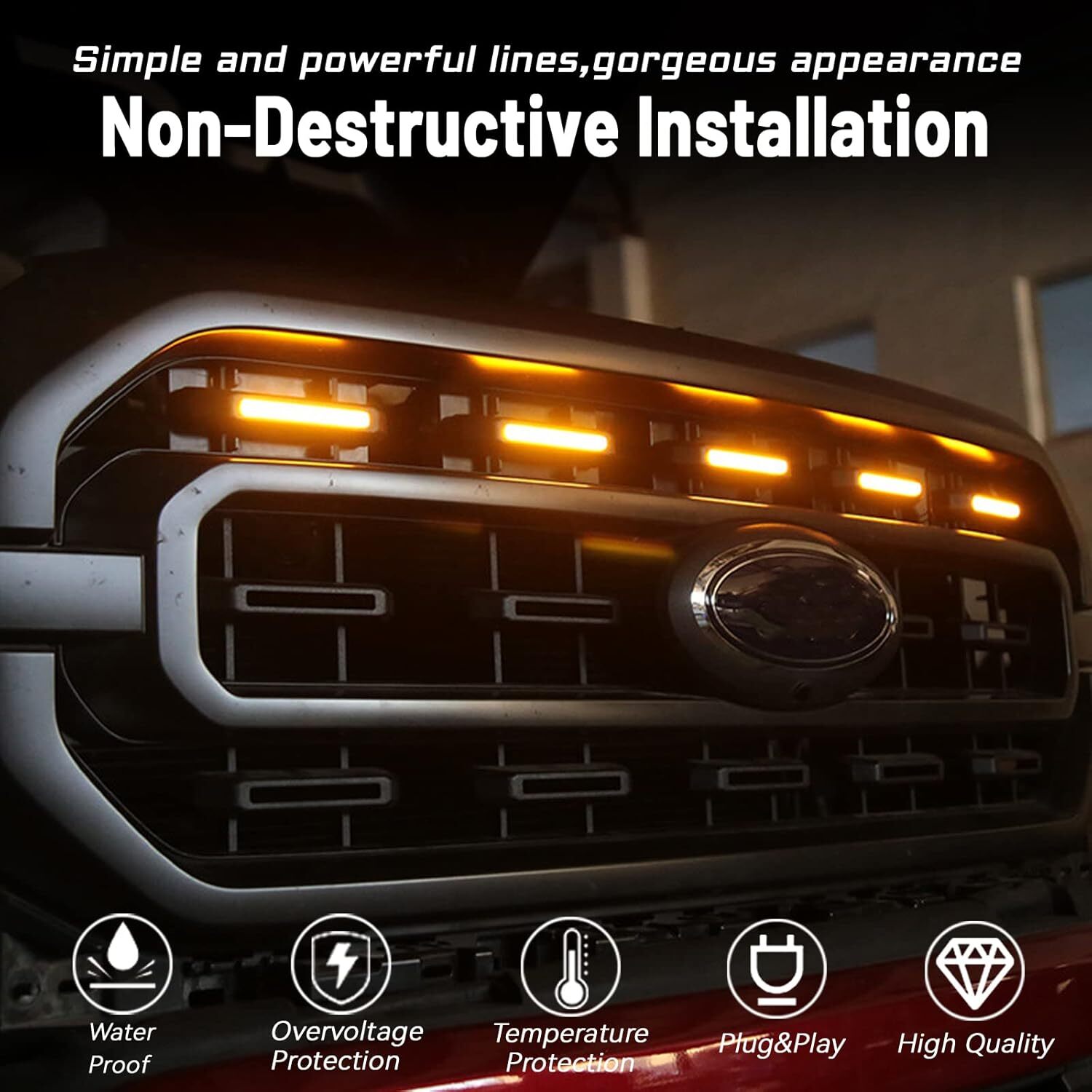5x Smoke Lens For 2021-2023 Ford F150 XL XLT Sport LED Front Grille Lights Amber