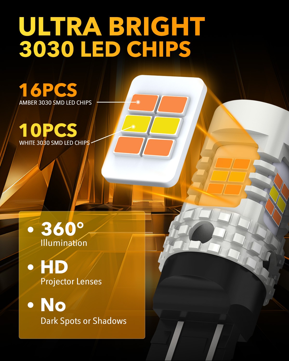 7440 7443 LED Bulb Daytime Running Turn Signal Light CANBUS White & Amber Yellow
