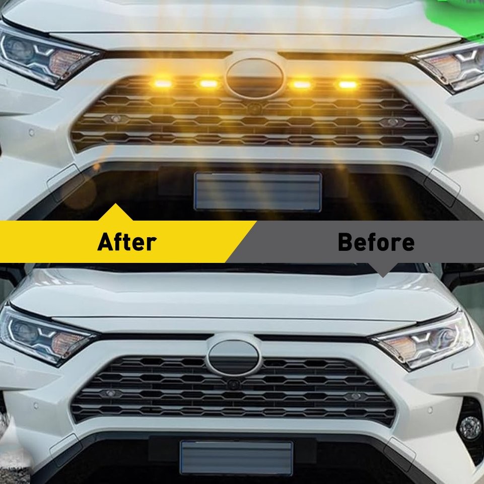 LED DRL Front Bumper Grille Center Grill Amber Light For 2019-2024 Toyota RAV4