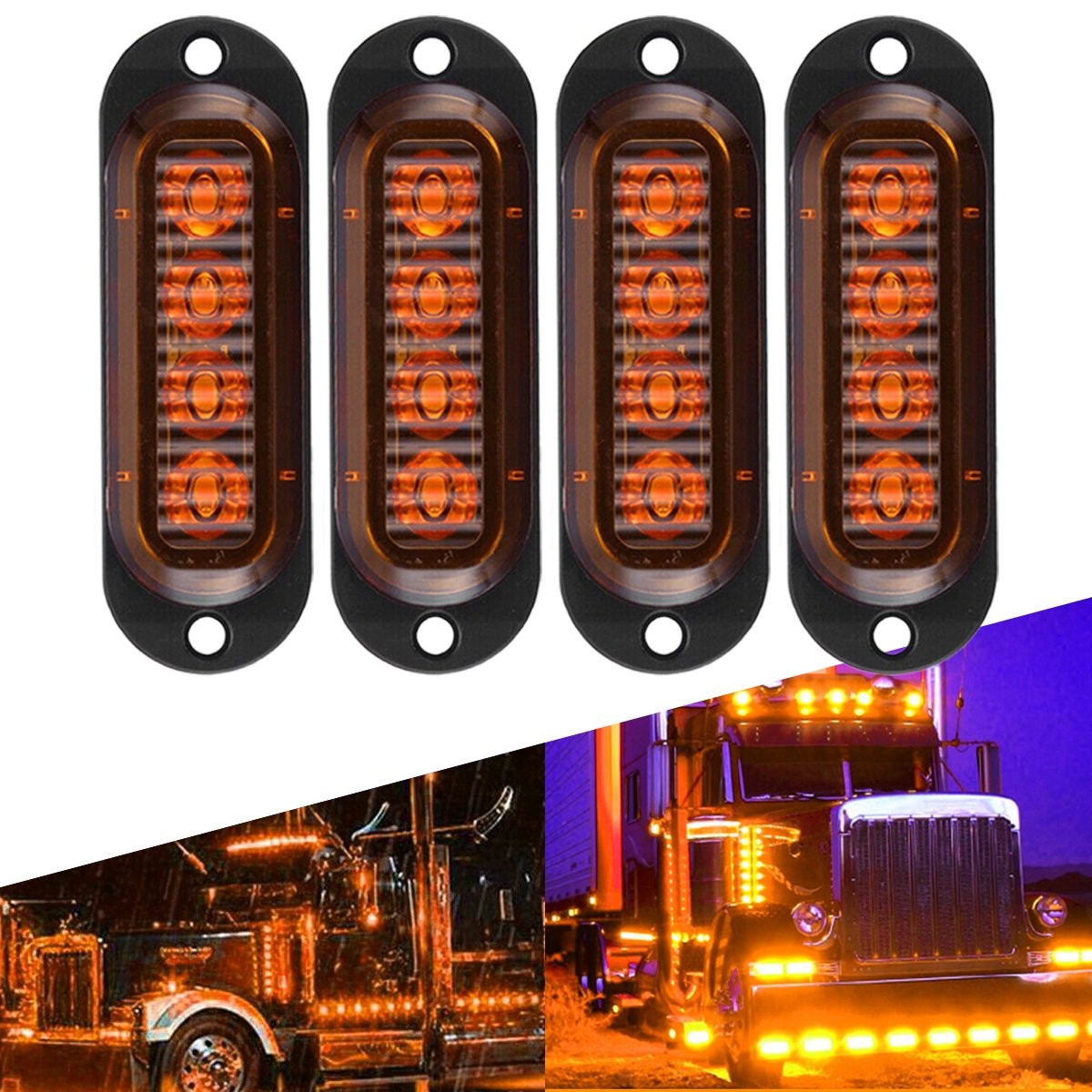 Set of Amber 4 LED Side Marker Light RV Truck Trailer Clearance Lamp DC 12-24V