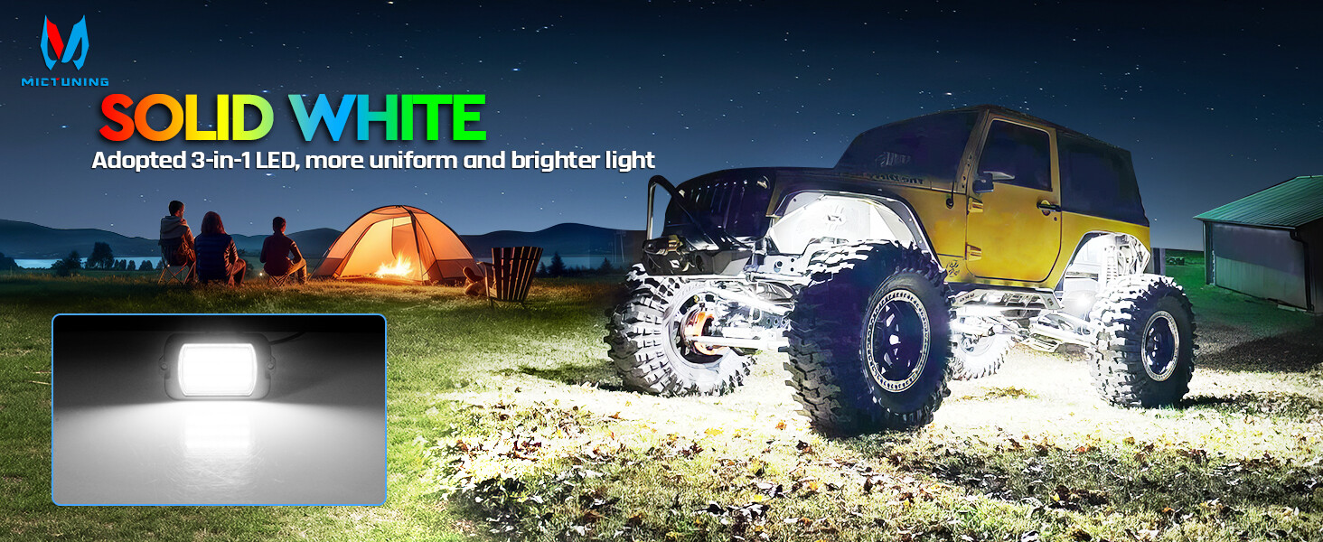 MICTUNING RGB/RGB+IC LED Rock Lights, 8/12/16/20 Pods Underglow Led Chasing Lamp