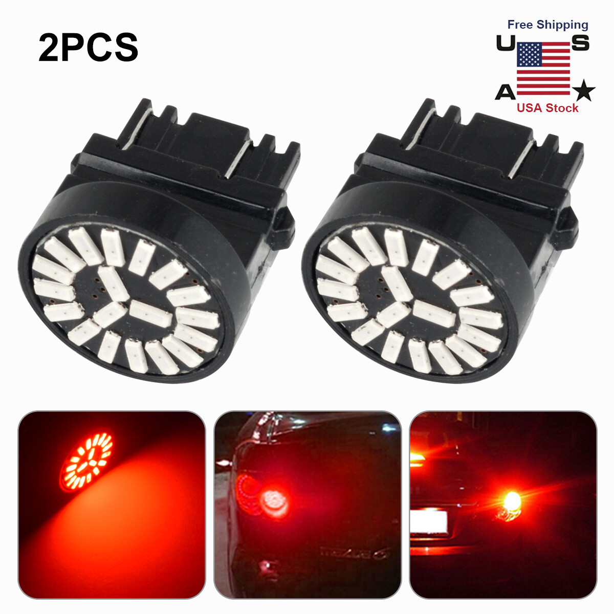 2 PCS Universal 3157 LED Turn Signal Reverse Stop Brake Tail Light 19 SMD Bulb