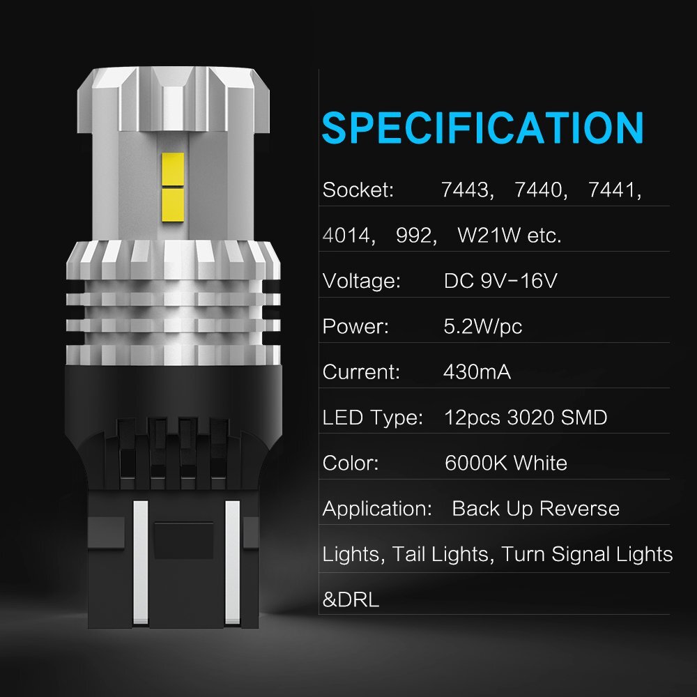 4x 7440 7441 7443 LED Backup Reverse Light Bulbs 6000K Xenon White High Power