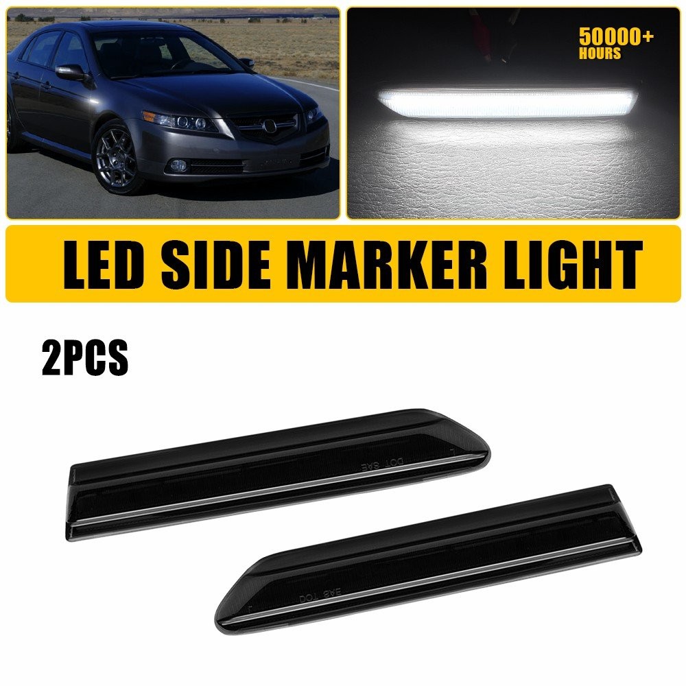 2pcs Smoked Lens White Fender LED Front Side Lights Marker For 2004-08 TL Acura