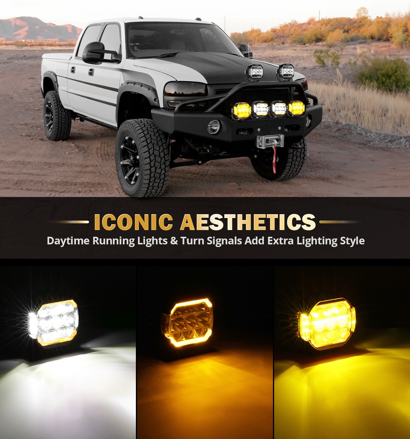 AUXBEAM 2X 5″ 174W LED Side Shooter Light Pods White DRL Amber Turn Signal Light