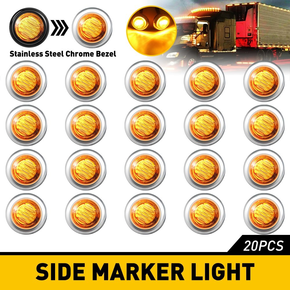 20X 3/4″ Car Truck Trailer Round Amber LED Side Light Marker With Stailness Base