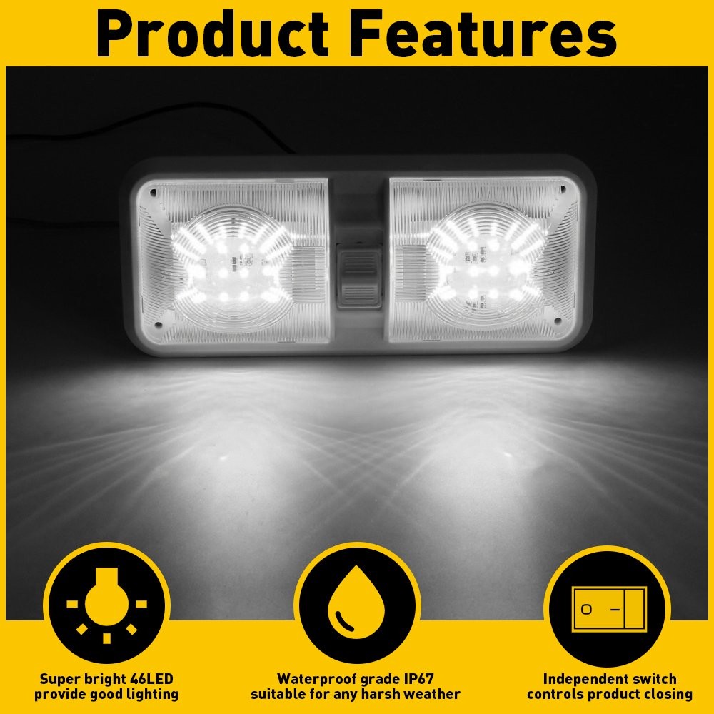 NEW RV 48 12V LED CEILING FIXTURE DOUBLE DOME LIGHT FOR CAMPER TRAILER RV MARINE