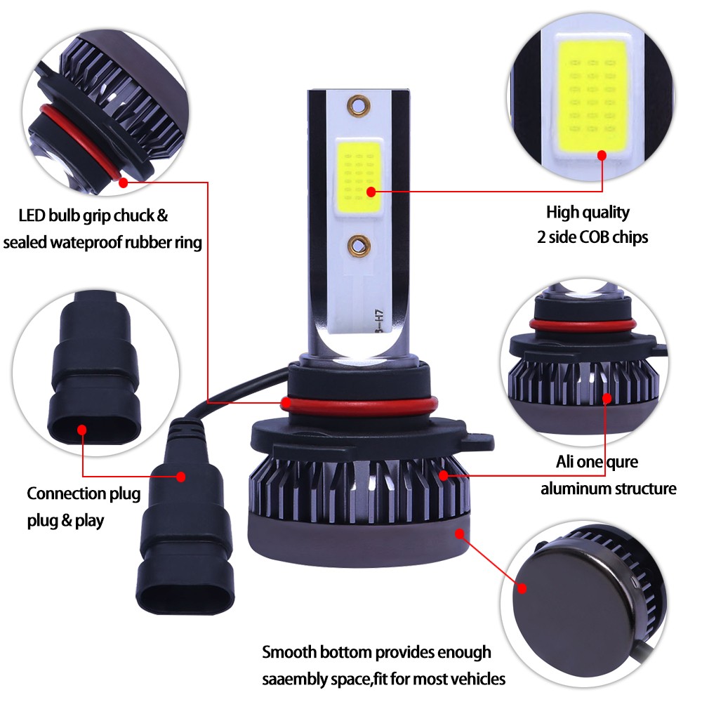 9005 9006 LED Headlights Kit Combo Bulbs 6500K High Low Beam Super White Bright
