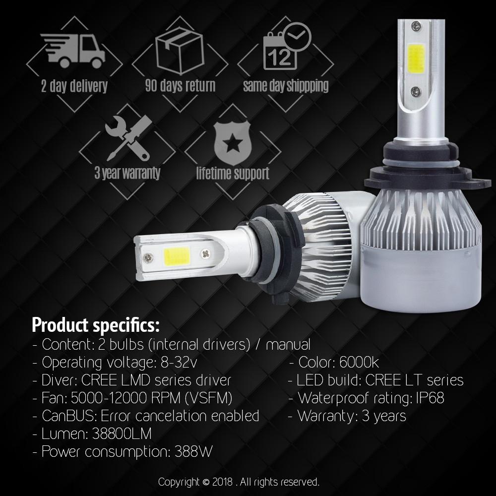 White 9006 HB4 HB4U LED 6500K Low Beam Bulb 388W 38800LM Headlight Kit CREE