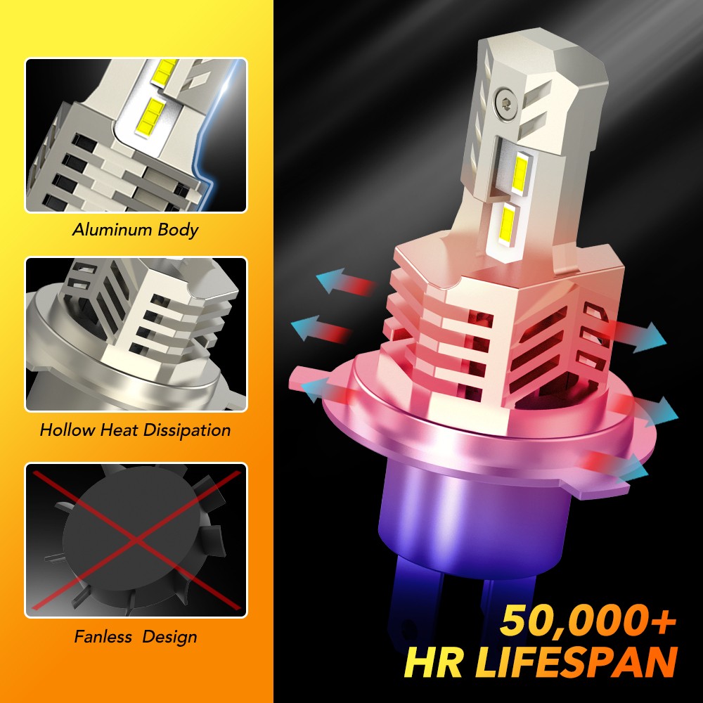 Pair H4 9003 LED Fog Light Bulbs White 6000K Headlamp Daytime Runninng Lamp Kit