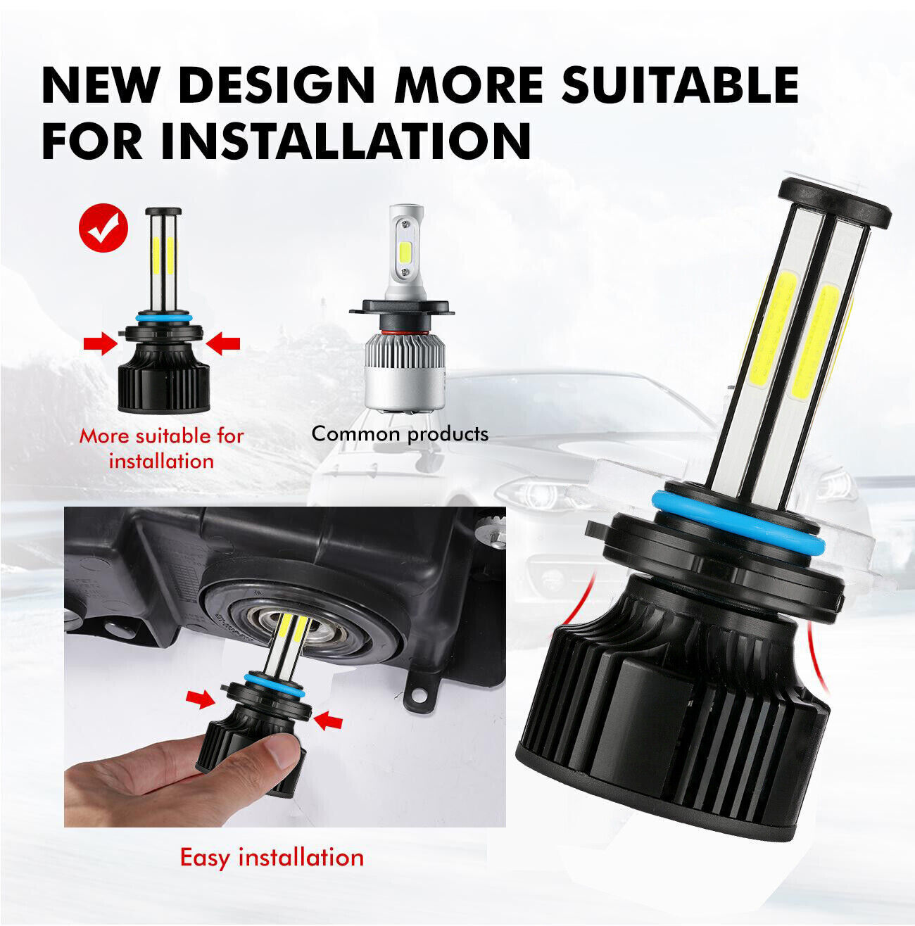 6-Sides 9005 H11 LED Headlight Bulbs Combo Kit High Low Beam Super Bright White