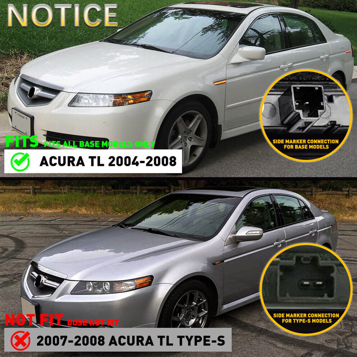 4PC Smoked LED Front+Rear Side Marker Lights White Lamps For 2004-2008 Acura TL