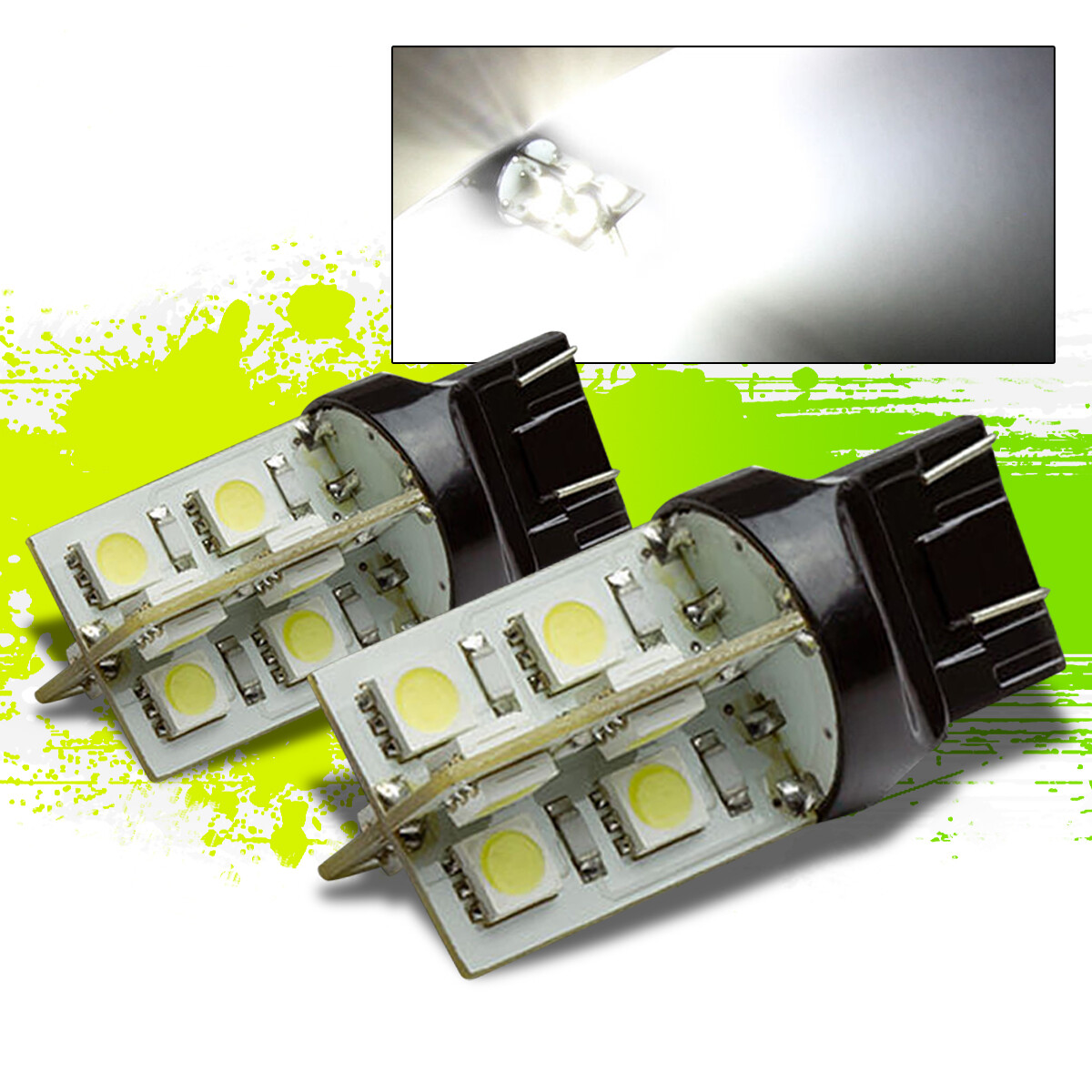 2X 16 SMD 16SMD 7443 W3X16Q WHITE 5050 TURNING SIGNAL/BRAKE/STOP LED LIGHT BULB