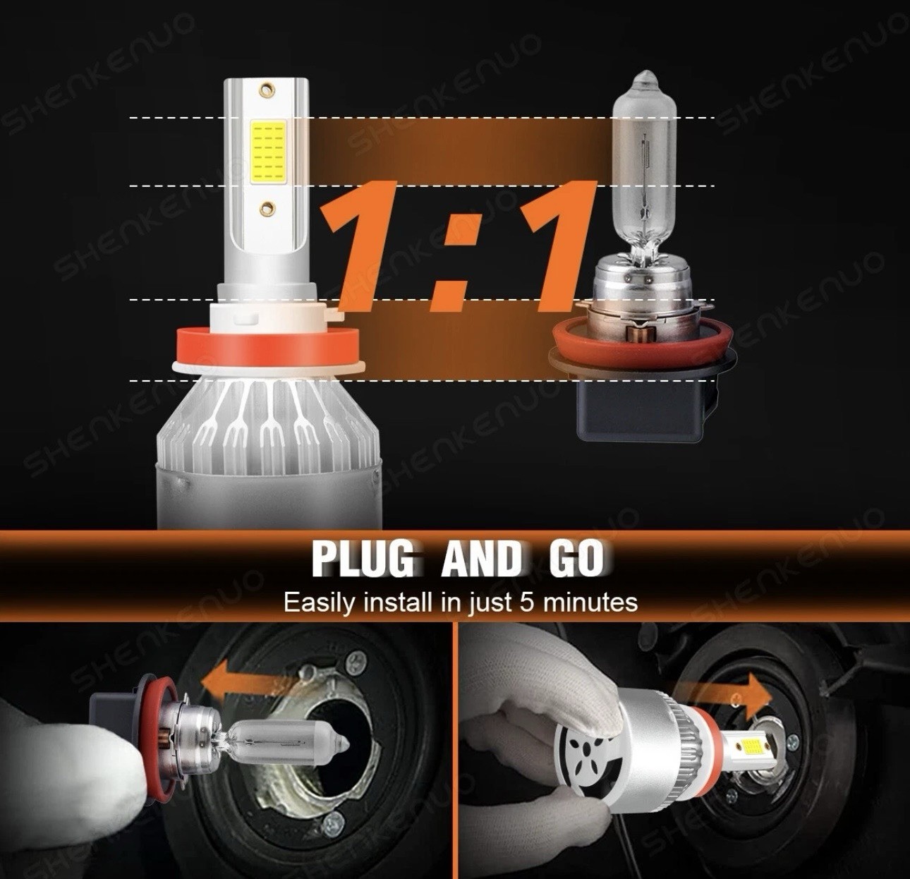 H1 H11 881 White LED Headlight High Low Beam Fog Light 6x Bulbs