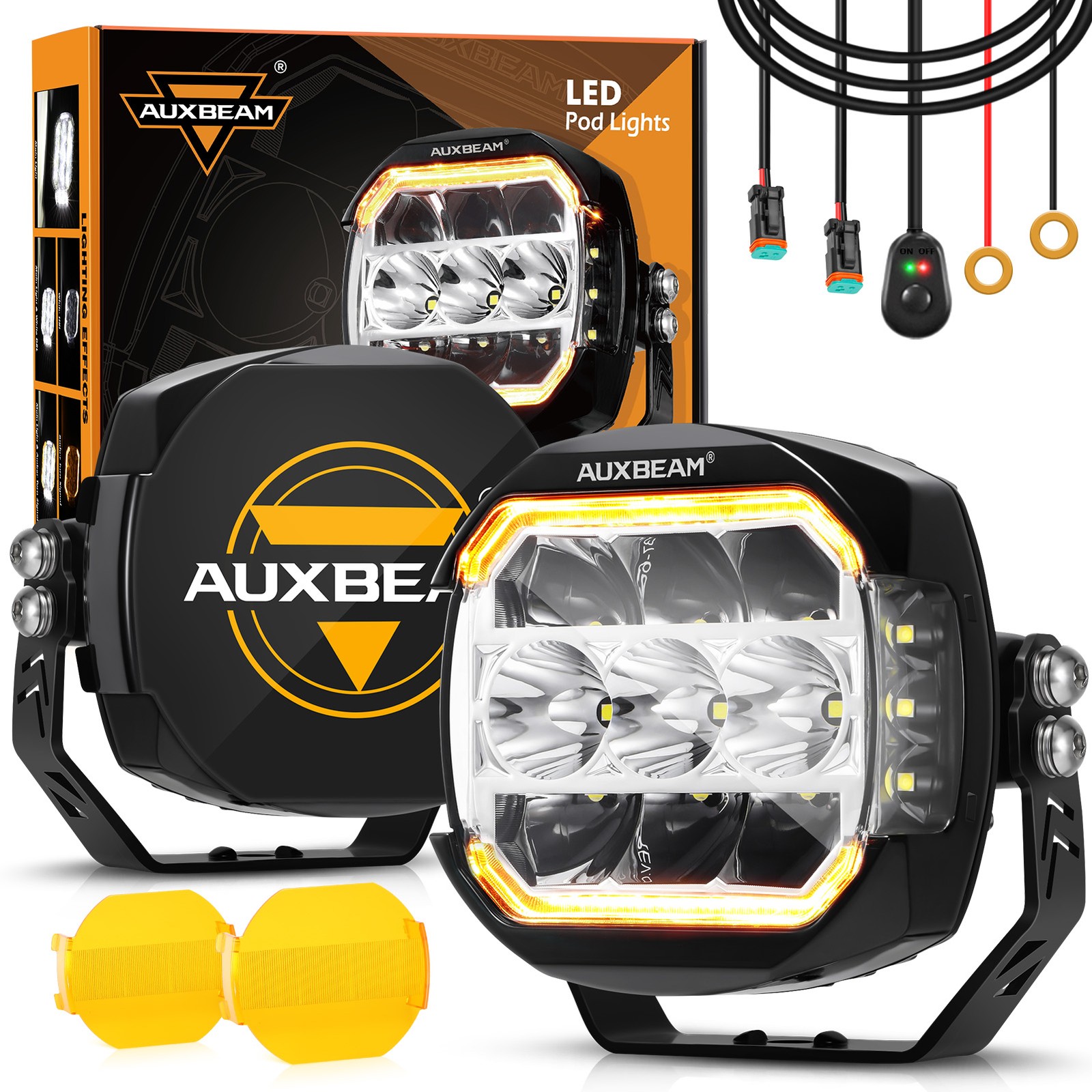 AUXBEAM 2X 5″ 174W LED Side Shooter Light Pods White DRL Amber Turn Signal Light