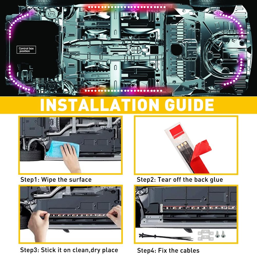 1-10X 6-in-1 RGB Under Strip Light Strip LED Neon Tube UndergLo Underbody System