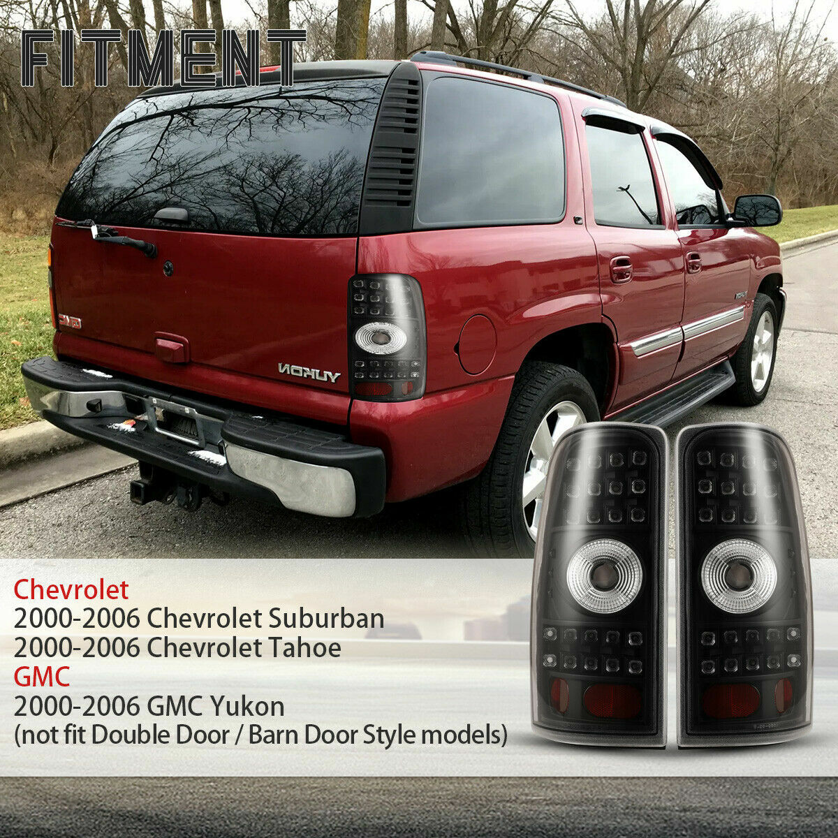 For 2000-2006 Chevy Suburban Tahoe GMC Yukon LED Tail Lights Black Rear Lamps