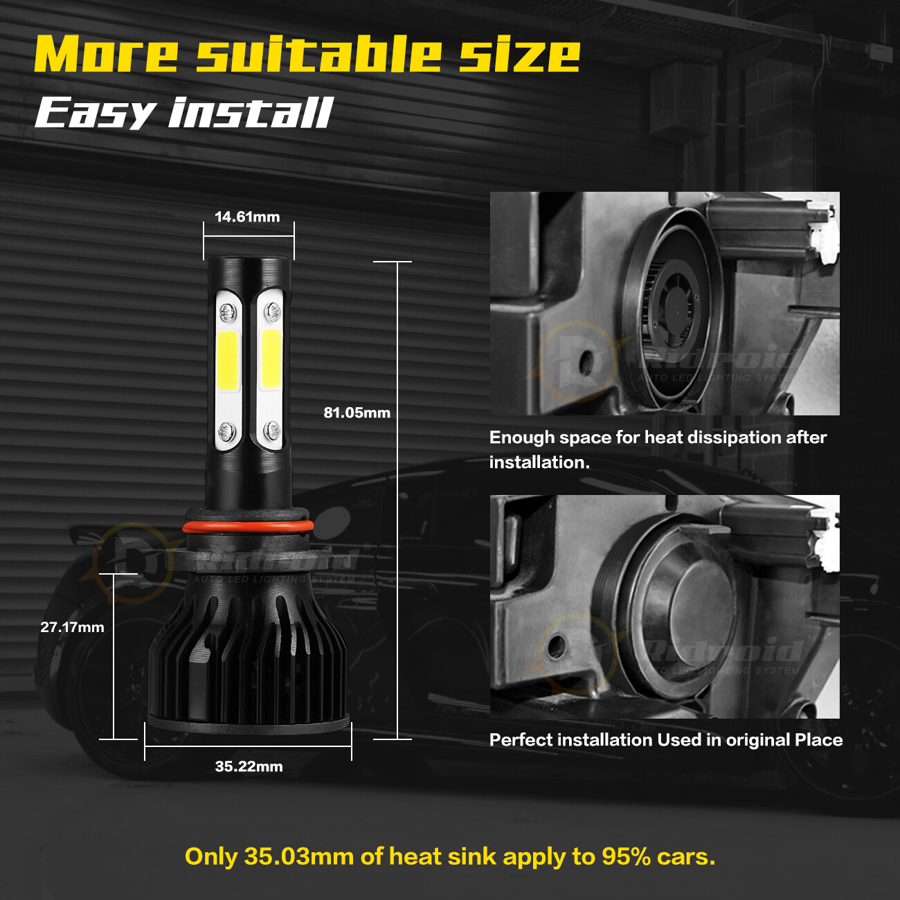 2x 4-sides 9006 LED Headlight Bulb Conversion Kit Low Beam 6500K Super Bright