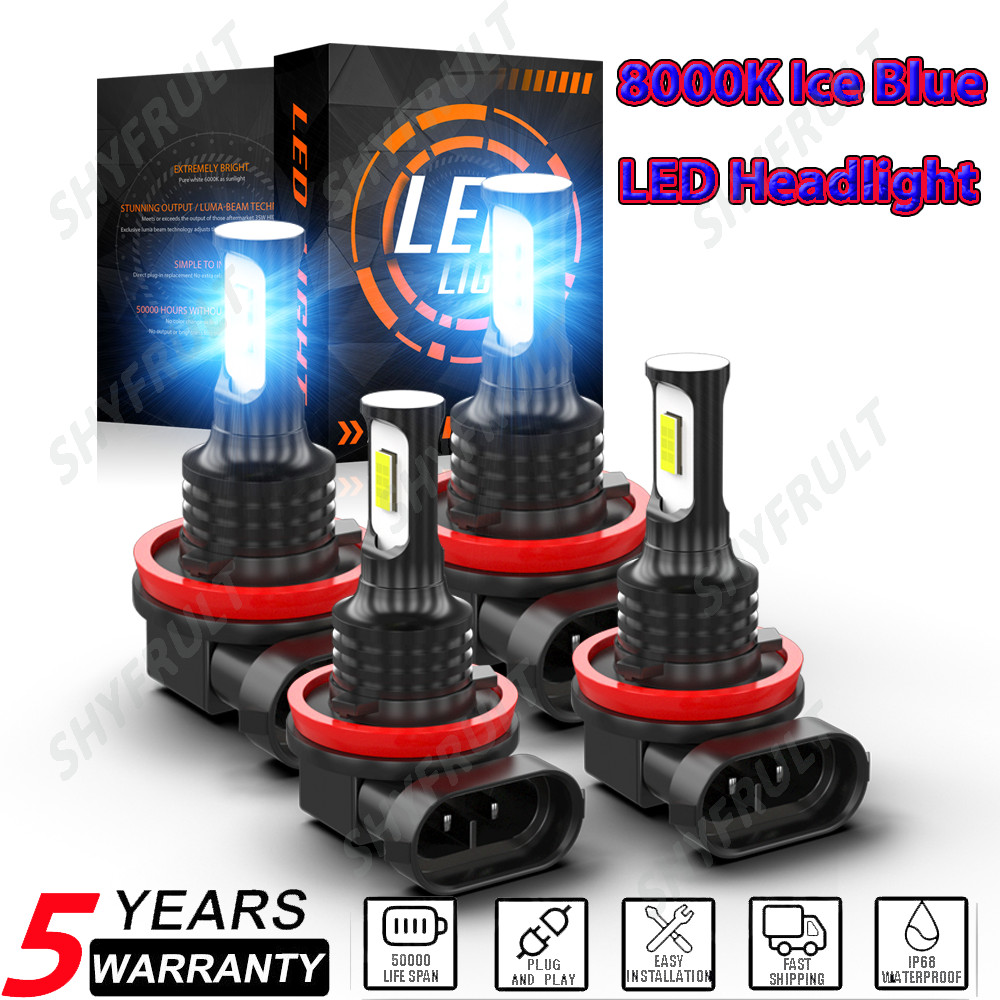 H11 LED Headlight Super Bright Bulbs Kit 8000K ICE-Blue 20000LM HIGH LOW Beam