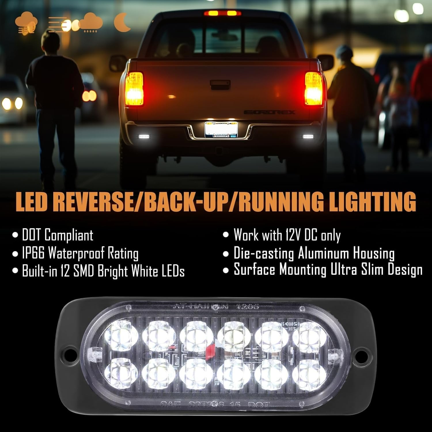 2-Pack of High-Brightness LED Backup Lights – Aluminum & Polycarbonate Housing