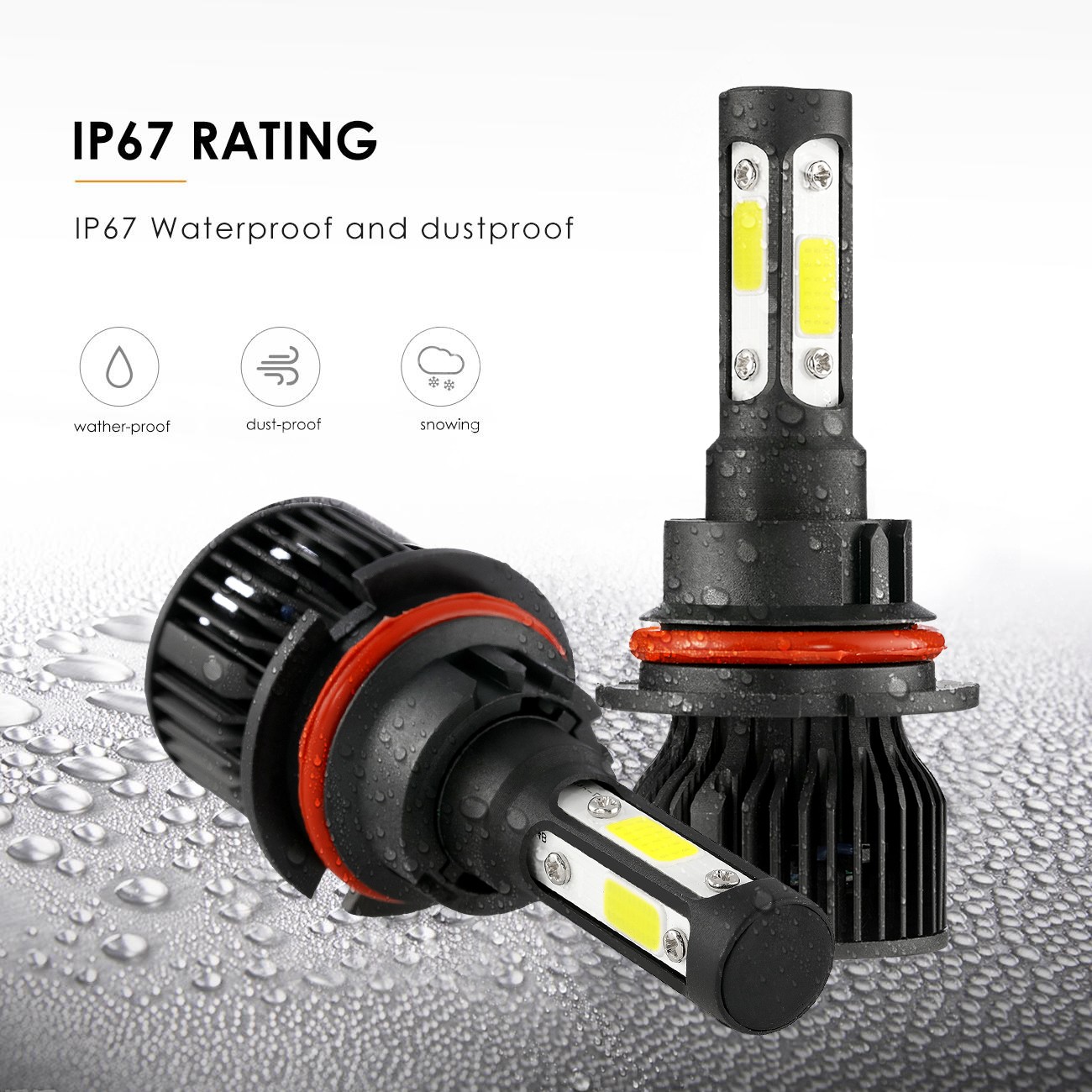 4-sides 9007 HB5 LED Headlight Bulbs Kit 2500000LM 6500K White High Low Beam 2X